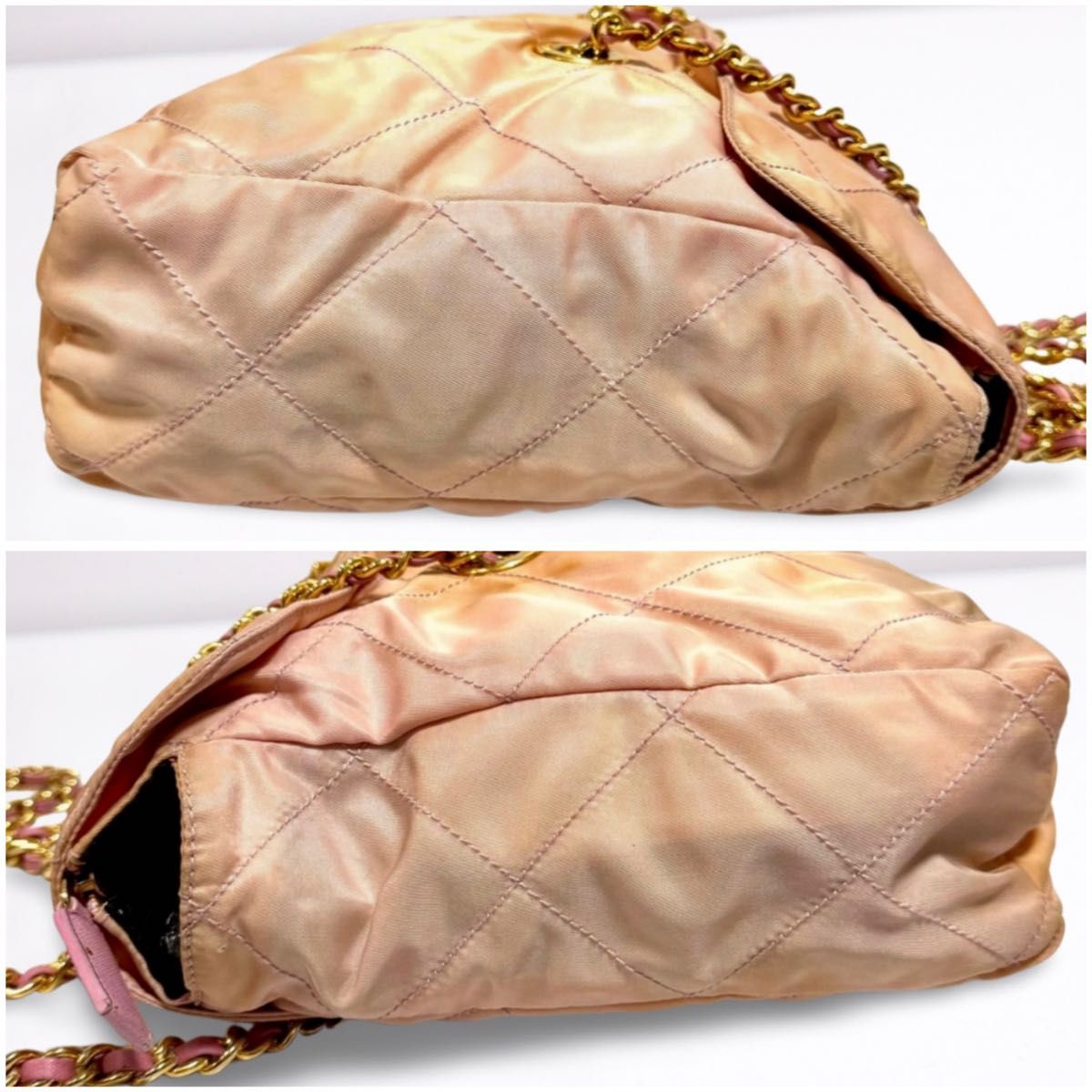 PRADA プラダ チェーンショルダーバッグ キルティング三角ロゴ ピンク