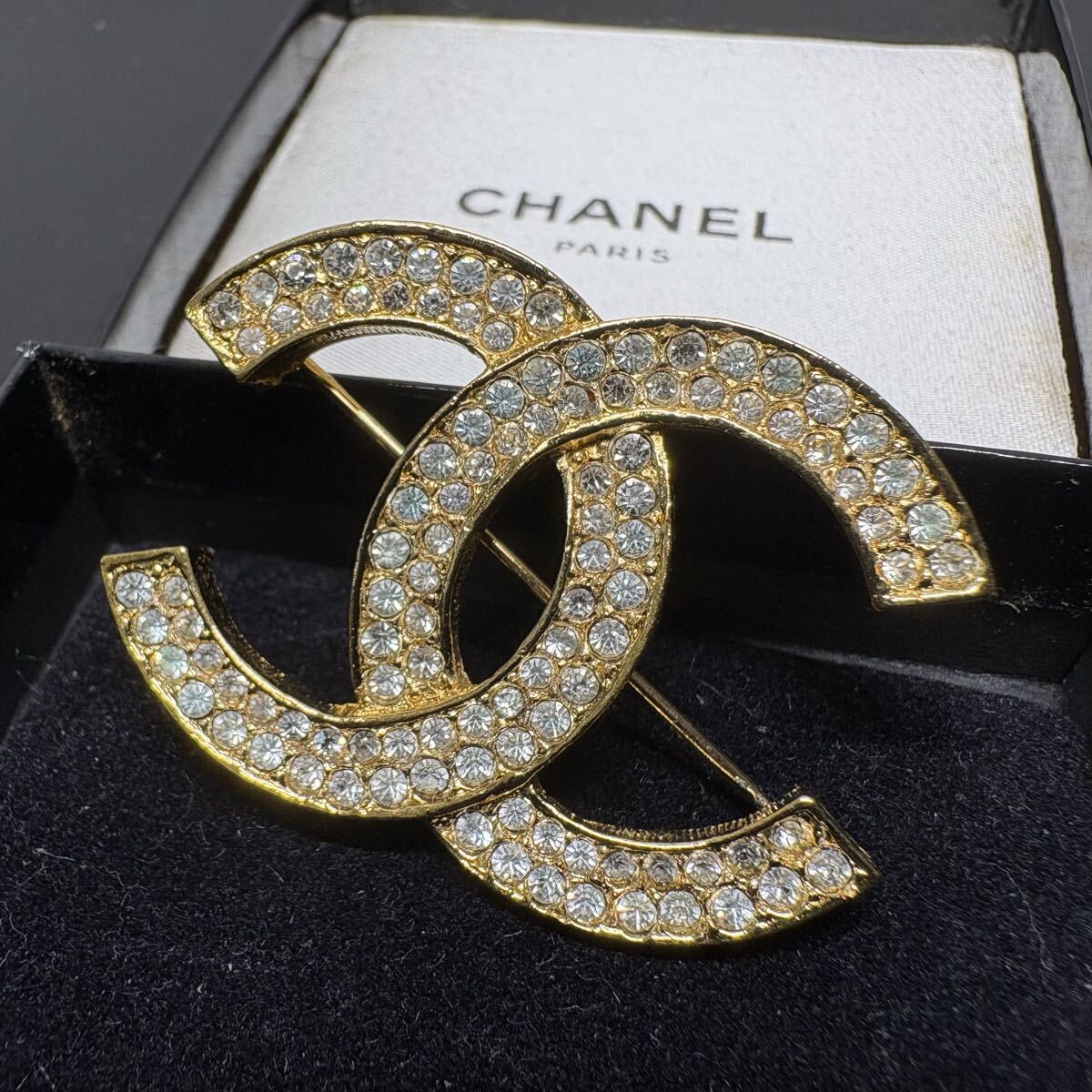 美品 CHANEL シャネル ラインストーン ココマーク スウィング ゴールド