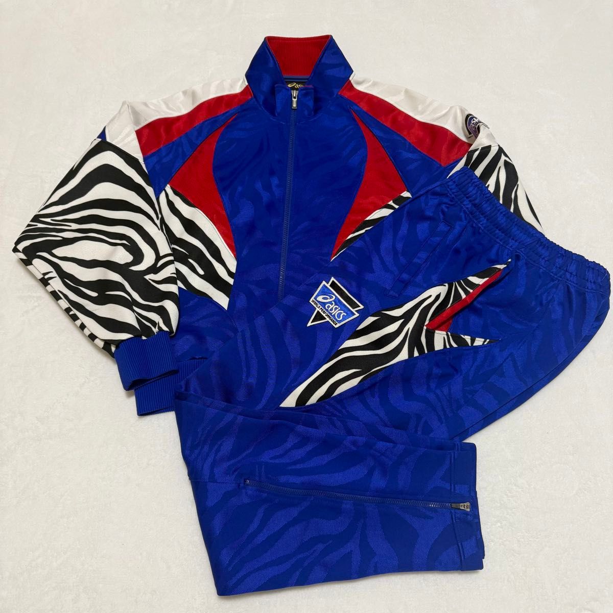 アシックス】old asics ゼブラ柄ジャージ 上下セットアップ 90s M 希少