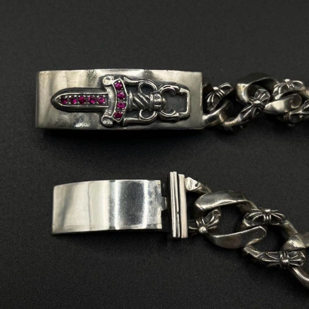 フローラルクロス ダガー IDブレスレット silver 925 色石付き クロム