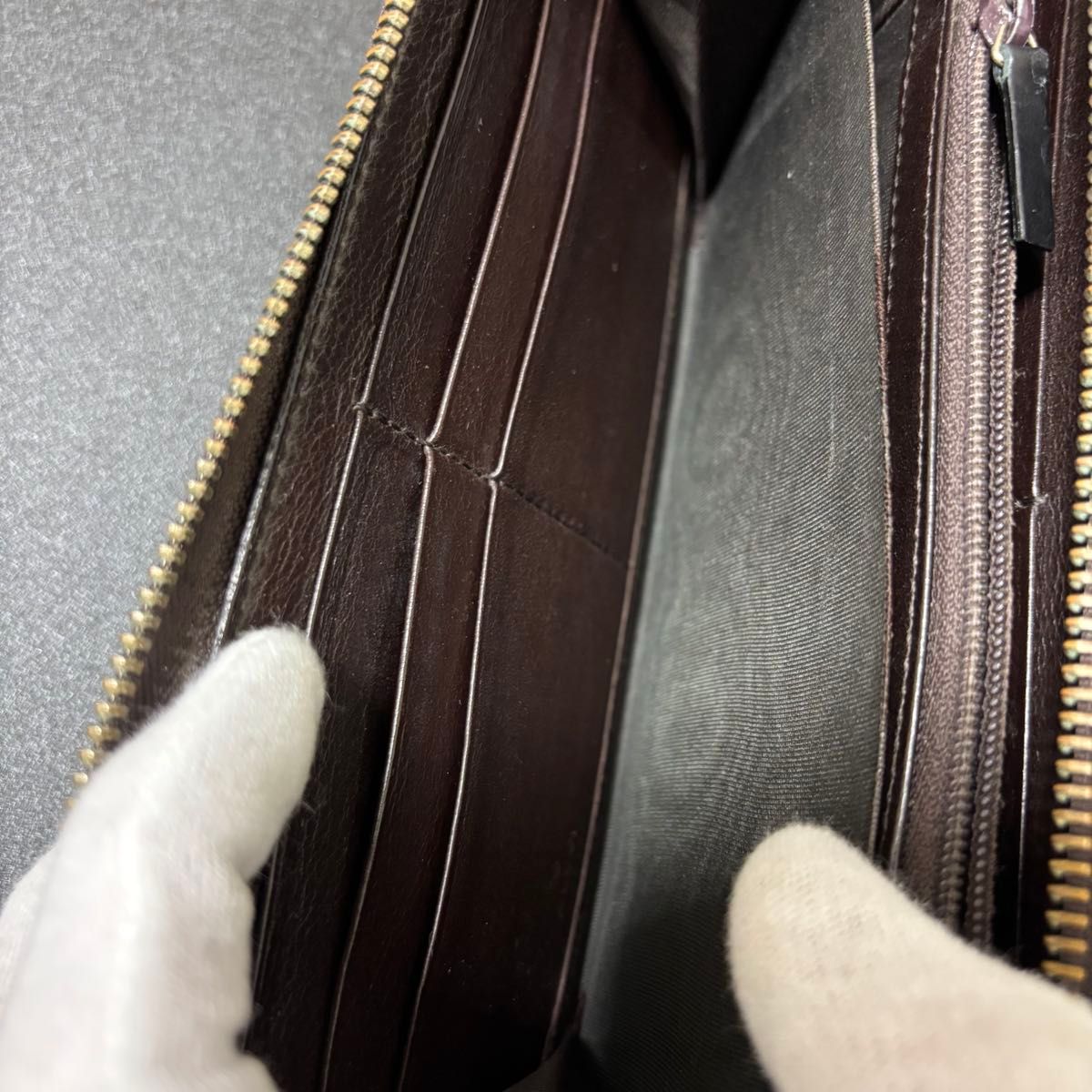 k73 GUCCI グッチ 長財布 レザー グッチシマ ダークブラウン ラウンド
