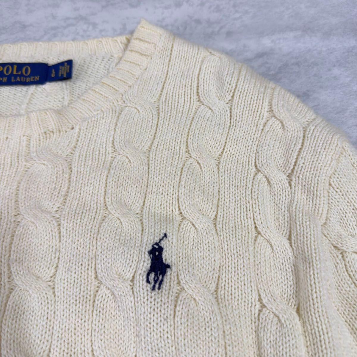 ラルフローレン ケーブルニット セーター LGサイズ クリーム色系 POLO