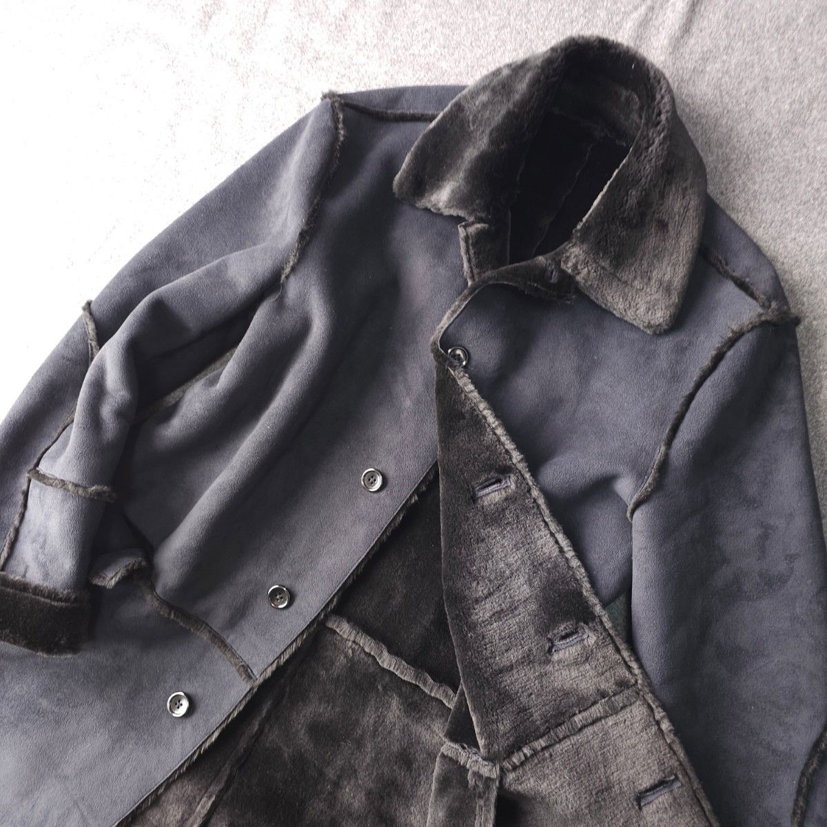 美品 Calvin Klein カルバンクライン フェイク ムートン コート ファー