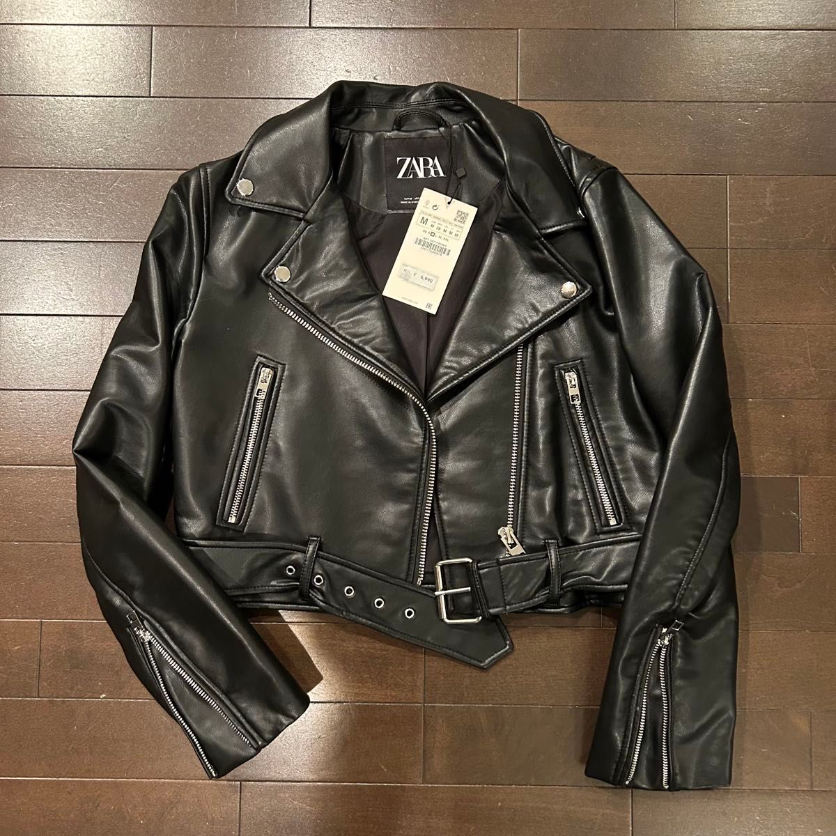 ZARA フェイクレザージャケット ライダース 黒 M 未使用タグ付き