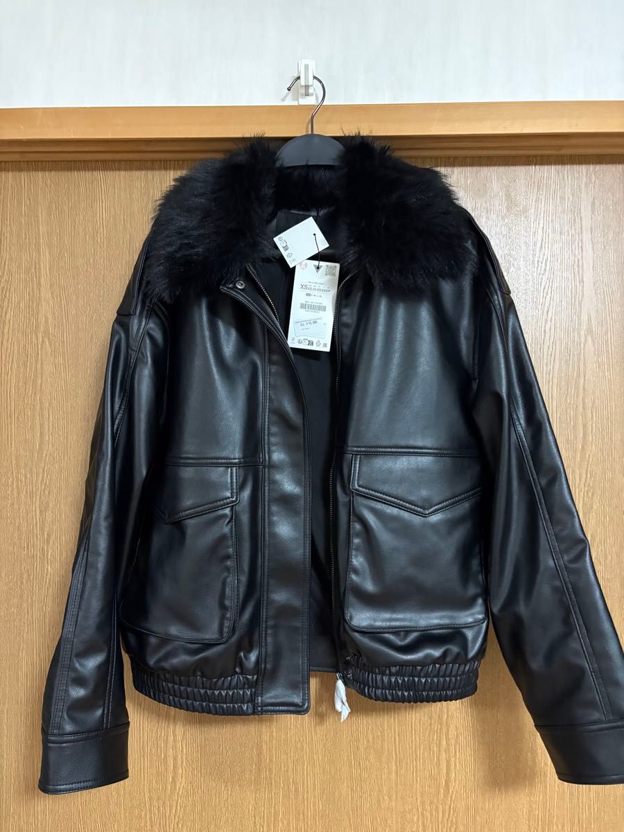 値下げしました 【新品未使用】ZARA フェイクレザー ボアジャケット XS