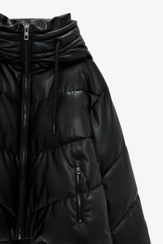 新品 ZARA フェイクレザーダウンジャケット パフ パデッド ショート丈