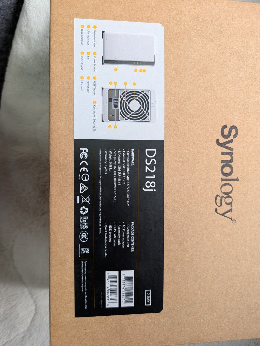 Synology DS218j 2ベイ NAS シノロジー HDDなし DiskStation 箱あり