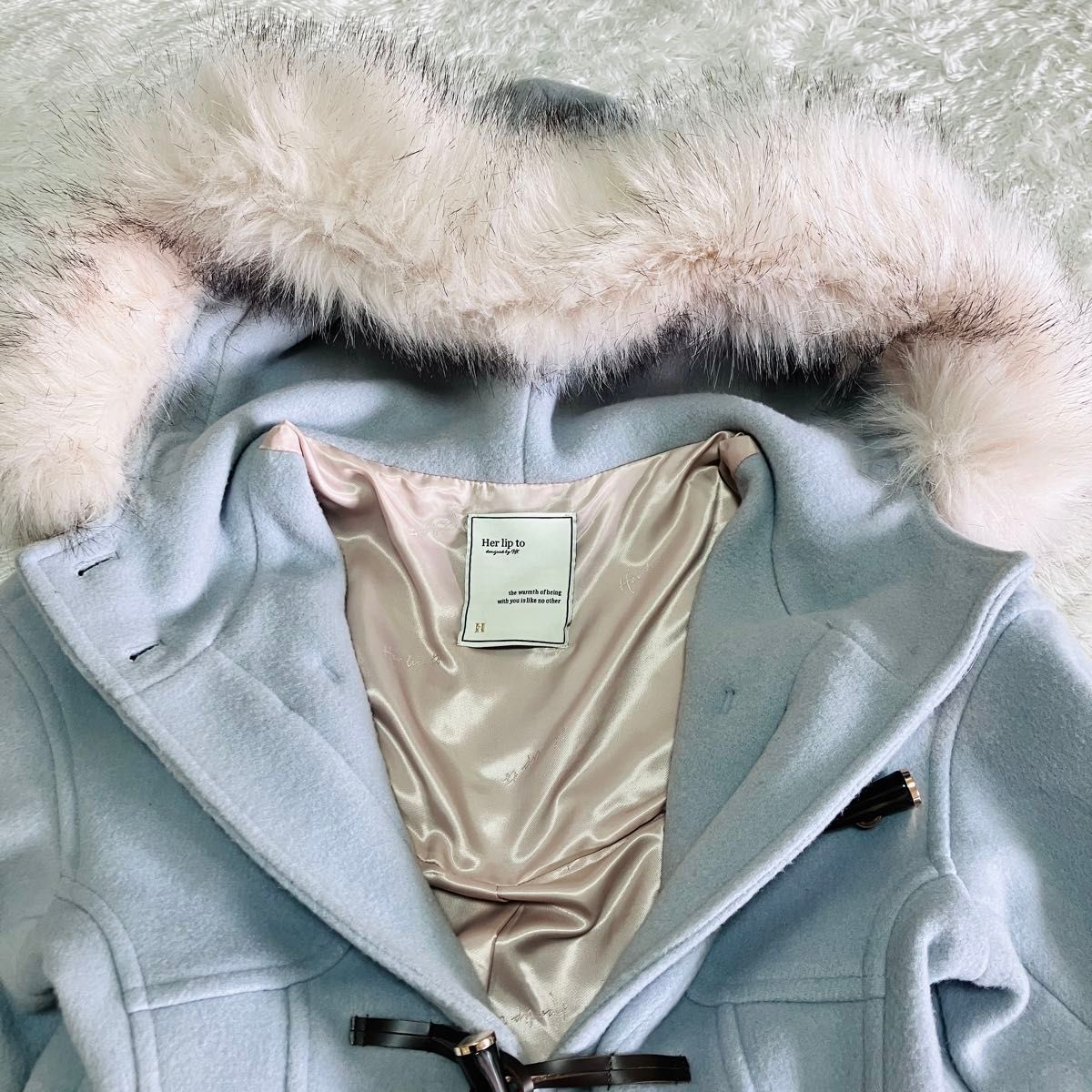 Her lip to Faux Fur Hoodie Duffle Coart ダッフルコート ライト