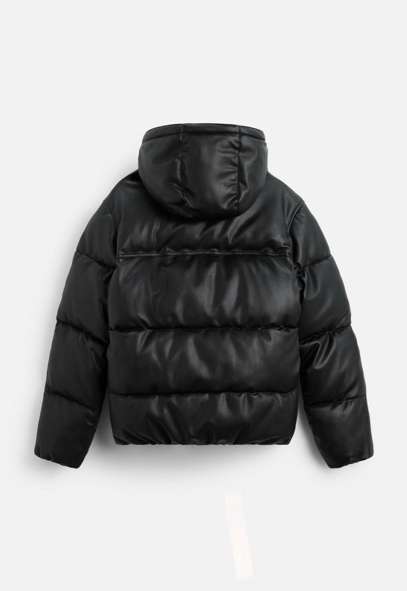ZARA ザラ フェイクレザーパフジャケット アウター ブラック XL ダウン