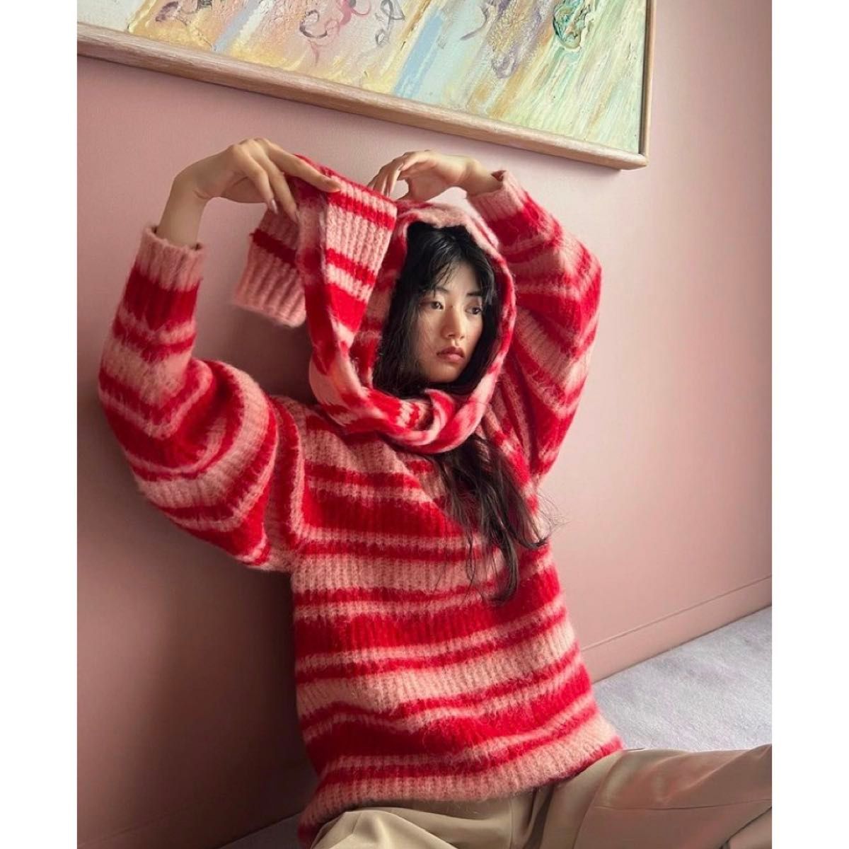 POPPY ポピー BORDER KNIT HOOD WARMER あさぎーにょ｜Yahoo!フリマ
