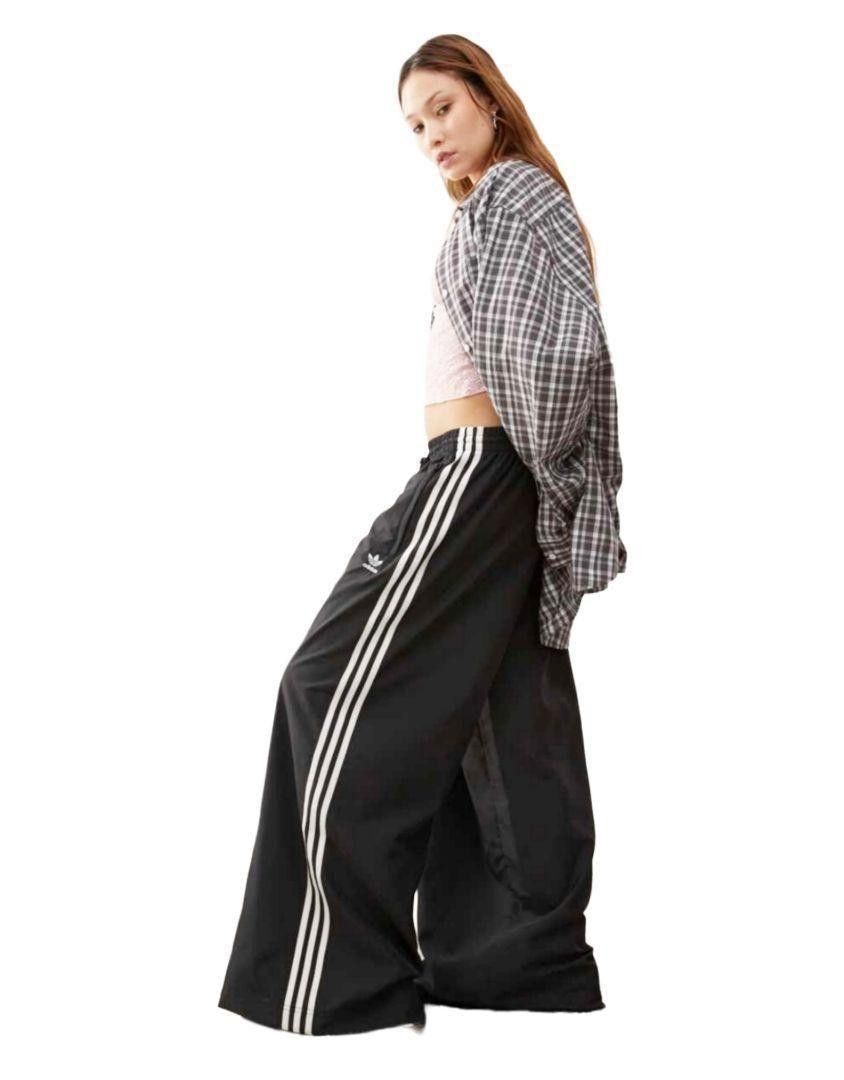 新品 adidas 黒2XL サテンワイドレッグトラックパンツ ワイドパンツ