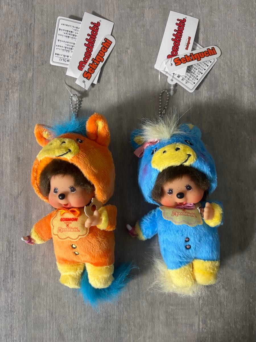 馬モンチッチ monchhichi goemon 2体セット 大分 湯布院 限定 シール3
