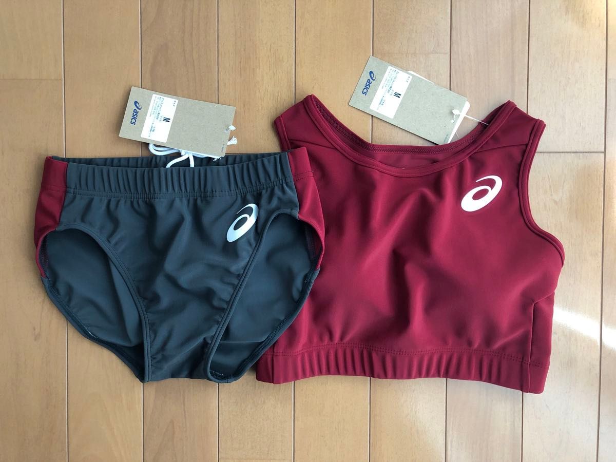 新品Mサイズ】アシックス 女子陸上ユニフォーム上下セット エンジ色