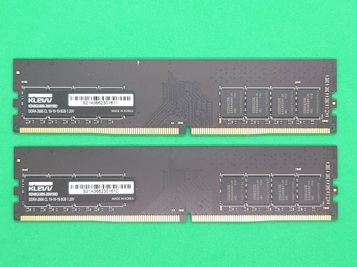 動作確認済】メモリ KLEVV製 DDR4 2666 8GB×2枚 デスクトップ用 / 管理
