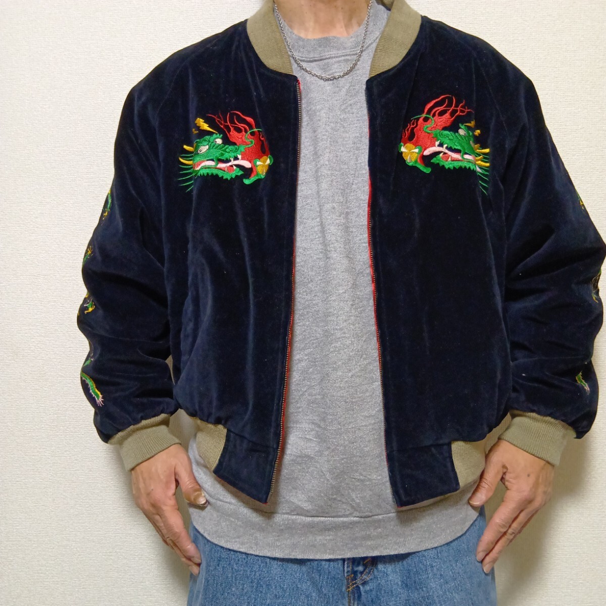 最終値下げ 早い者 激レア 80s-90s ベロア スカジャン 別珍ドラゴン 龍