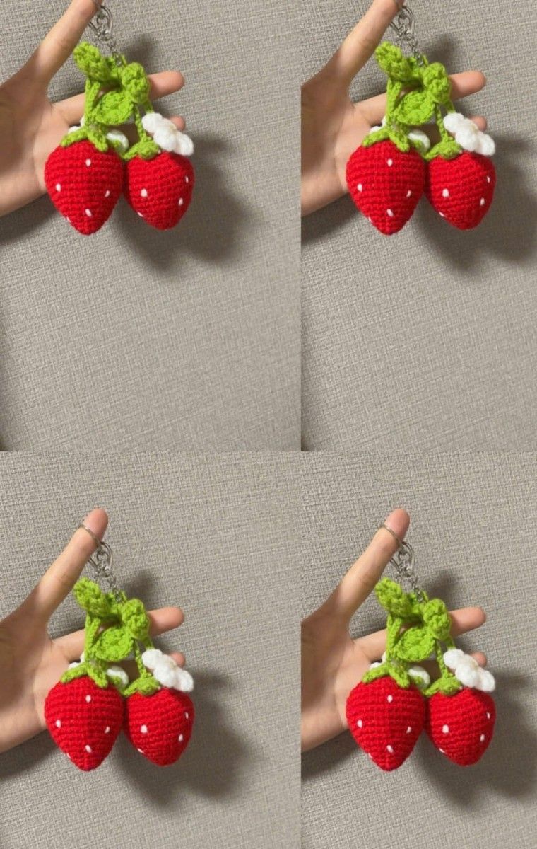 いちご あみぐるみ キーホルダー 2個セット ハンドメイド｜Yahoo