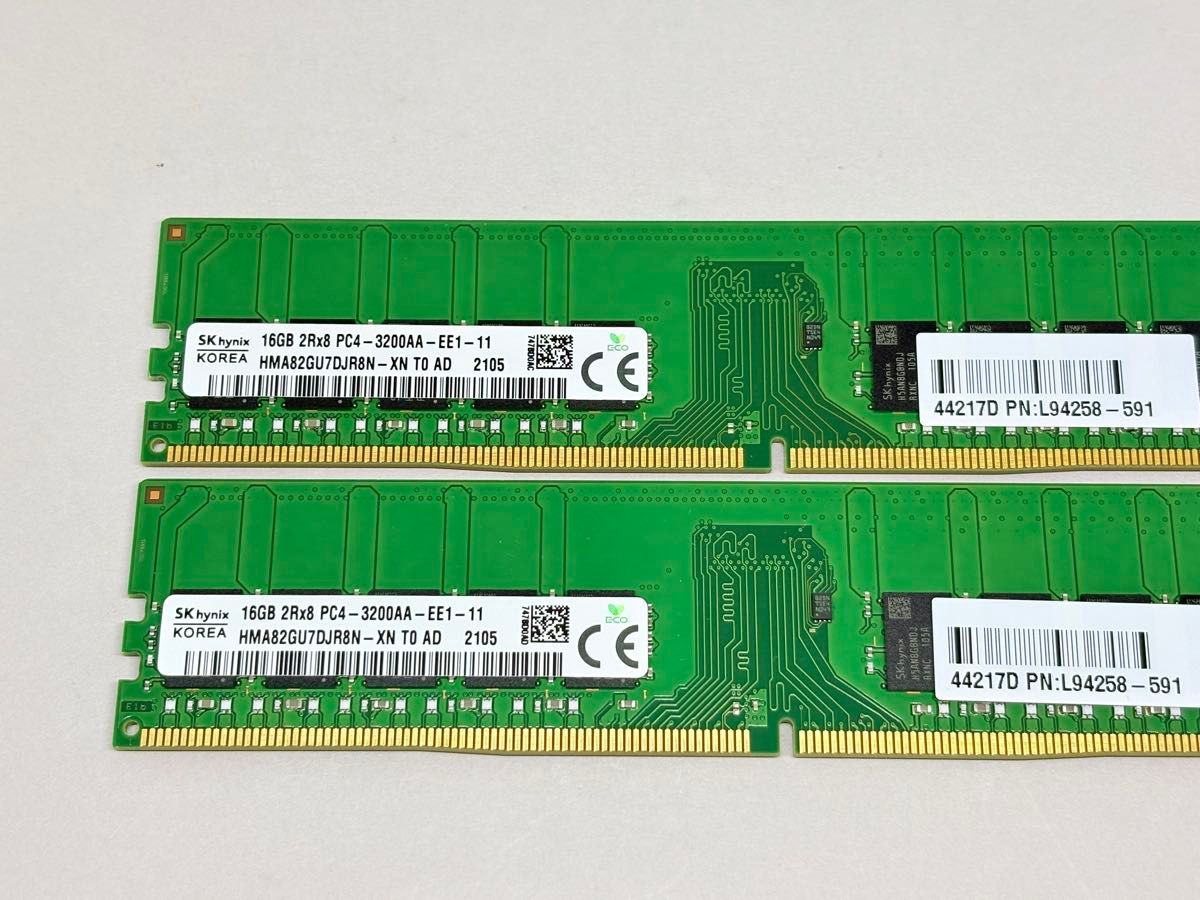 SKHYNIX DDR4 3200 ECC Unbuffered 16GBx2枚(計32GB) HMA82GU7DJR8N-XN