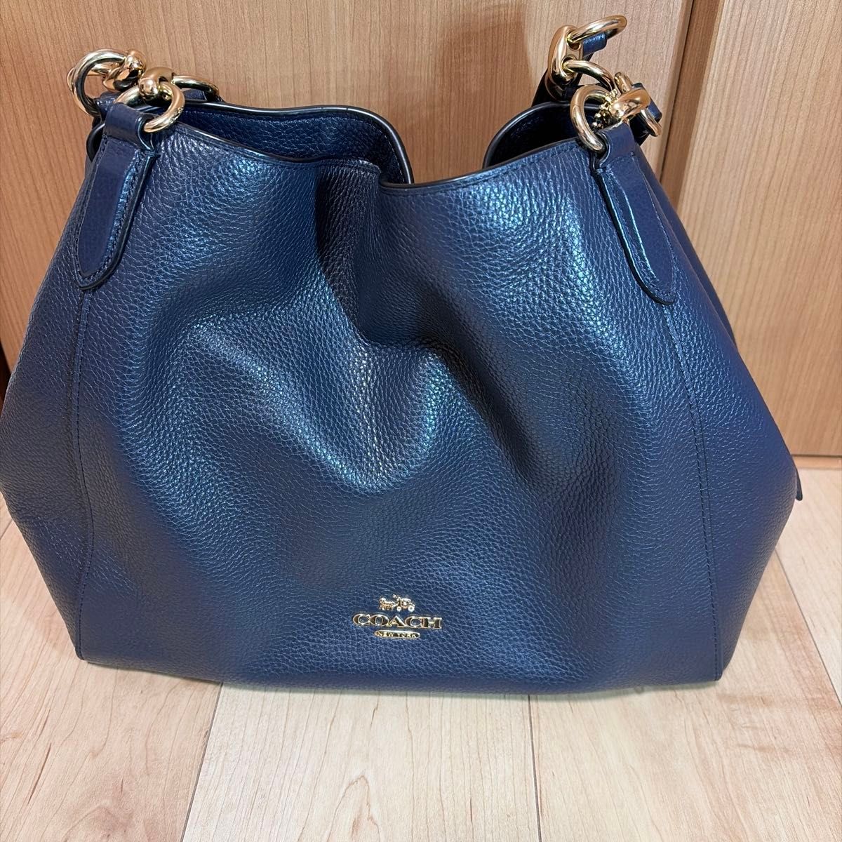 美品】COACH コーチ トートバッグ ショルダーバッグ ネイビー レザー
