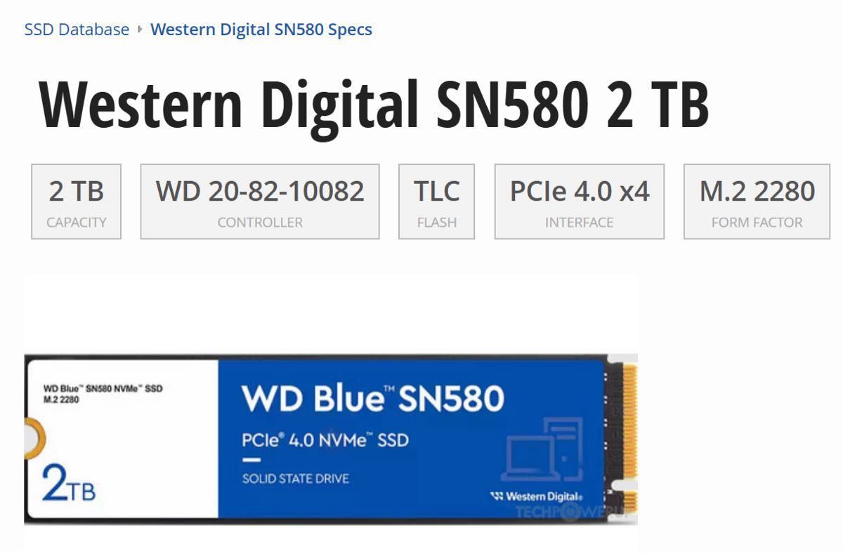 WD Blue SN580 2TB NVMe SSD PCIe4 動作確認済み｜Yahoo!フリマ（旧