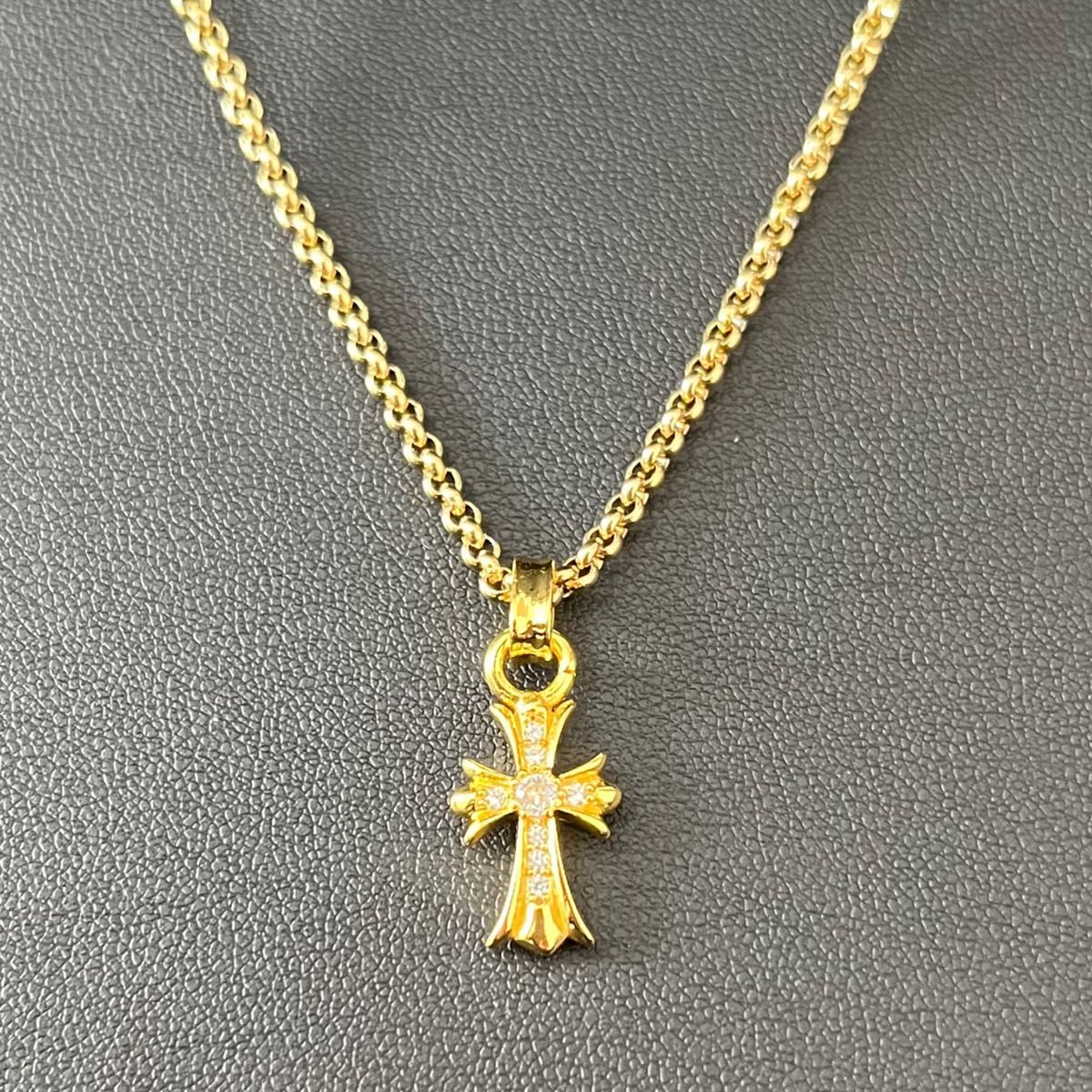 シルバー925 クロスネックレス ゴールド 22k gp ジルコニア CZ 金