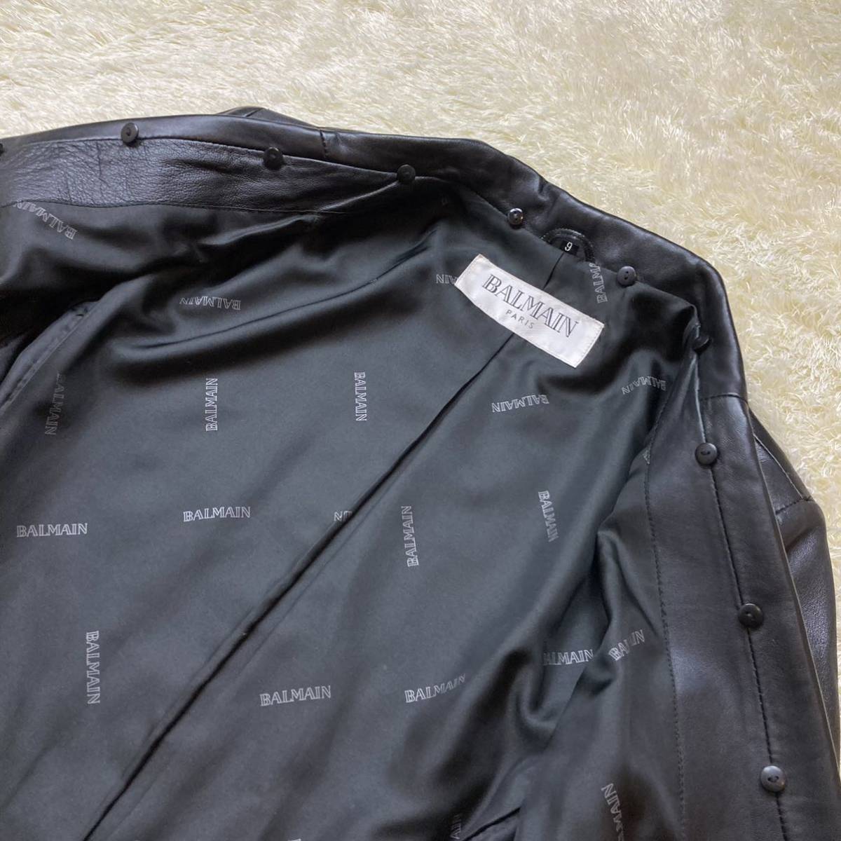 BALMAIN バルマン レザー コート フォックスファー 羊革 ラムレザー