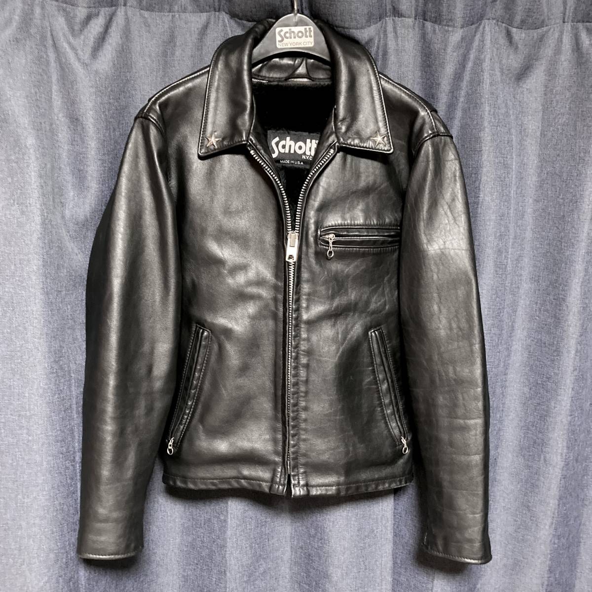 Yahoo!オークション - Schott ショット 642 黒 シングルライダース サ