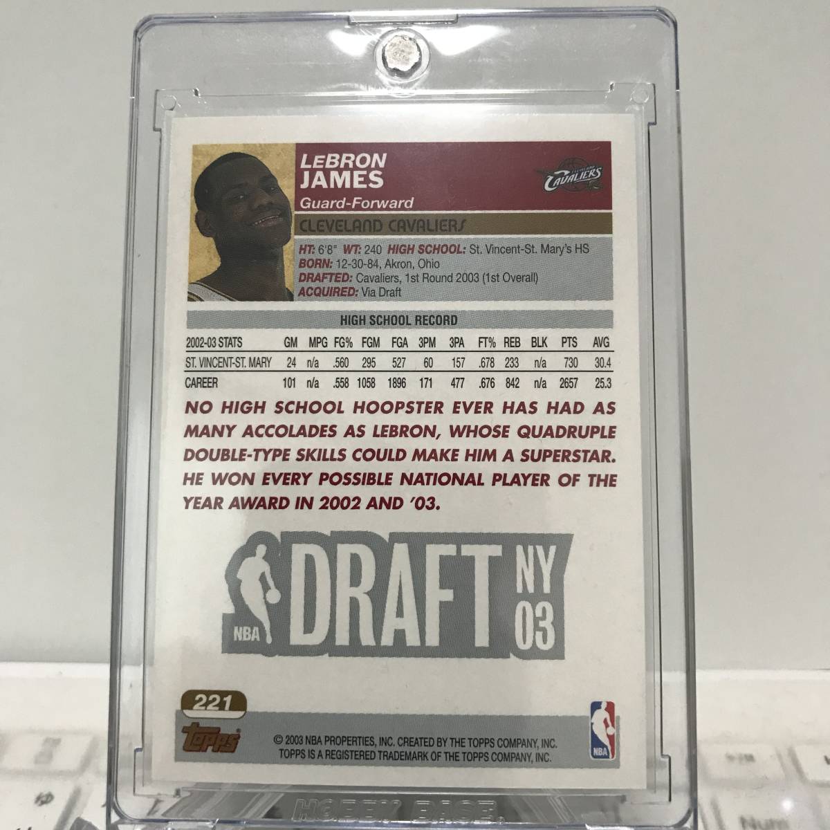 NBA LEBRON JAMES ROOKIE CARD 2003-04 Topps No 221 BASKETBALL