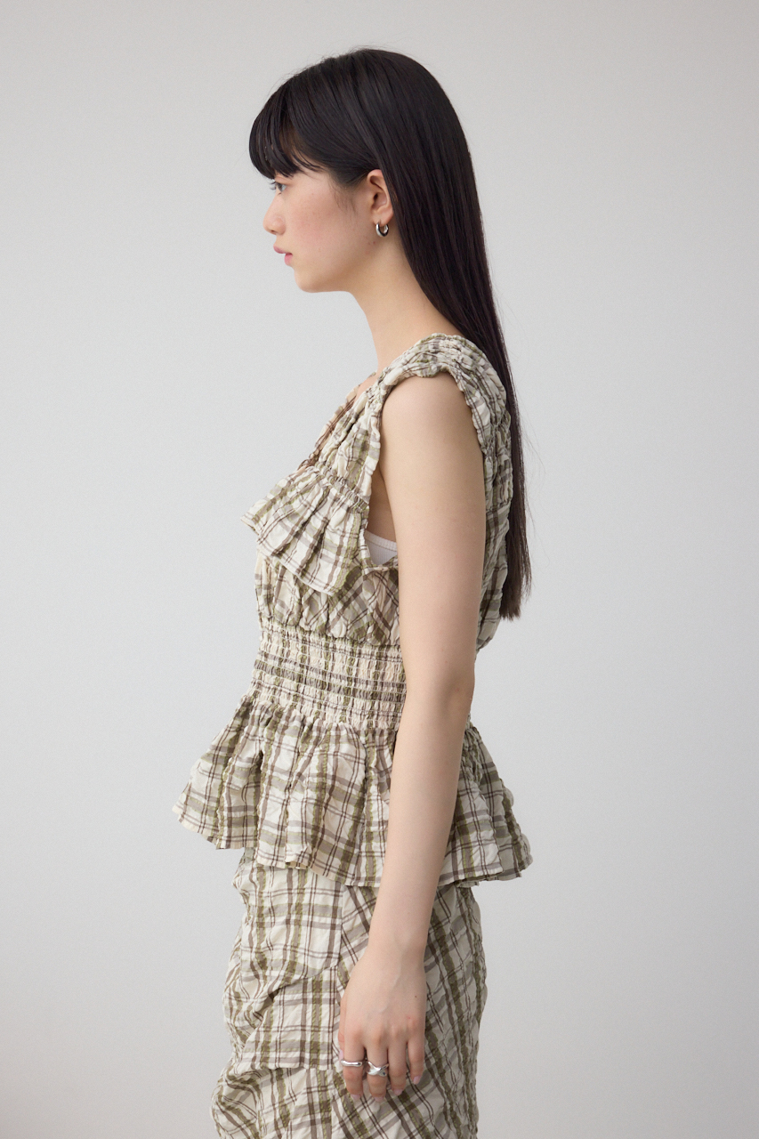 チェックシャーリングペプラムブラウス｜WOMEN｜250ISC30-309E｜AZUL