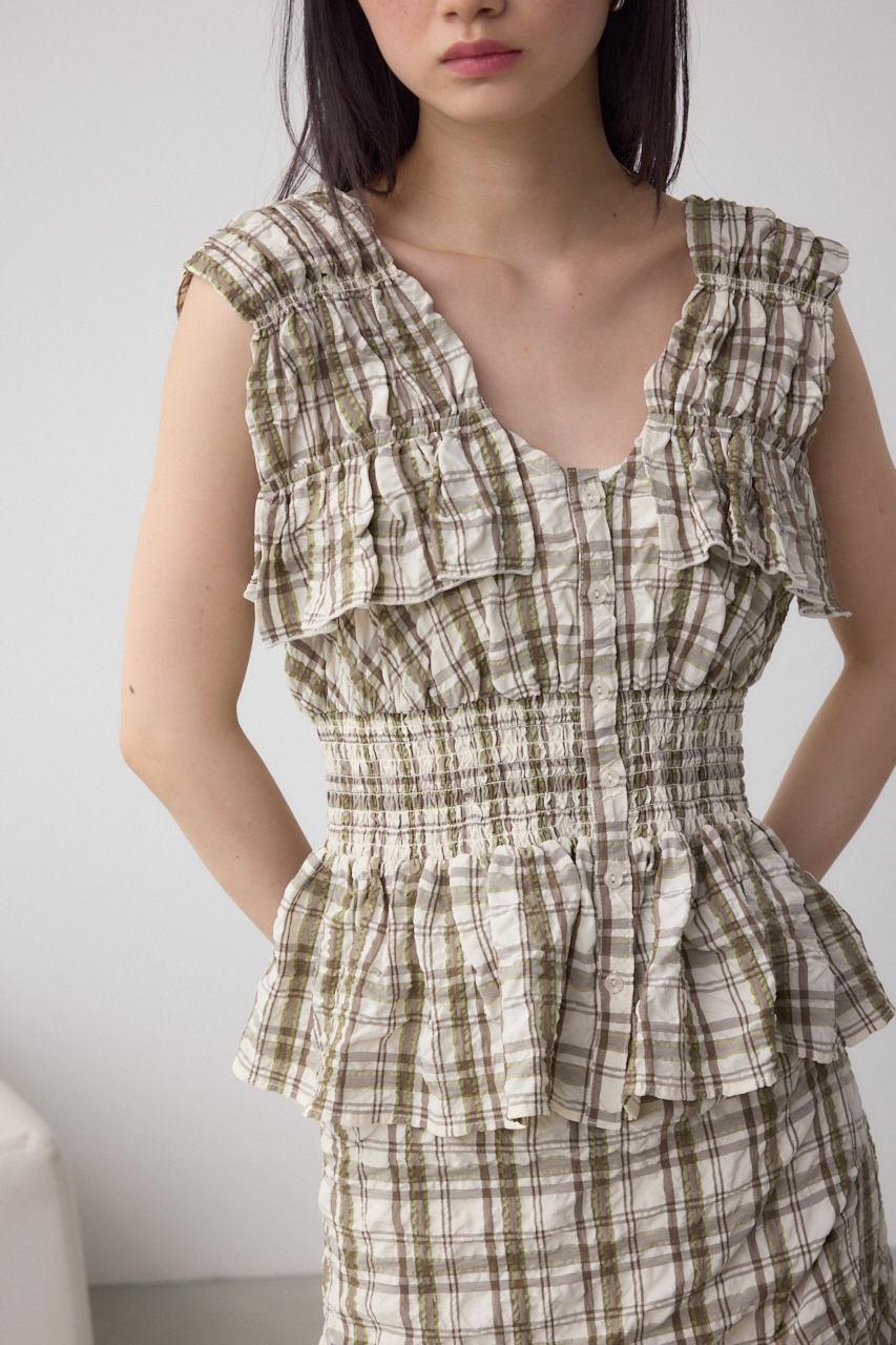 チェックシャーリングペプラムブラウス｜WOMEN｜250ISC30-309E｜AZUL