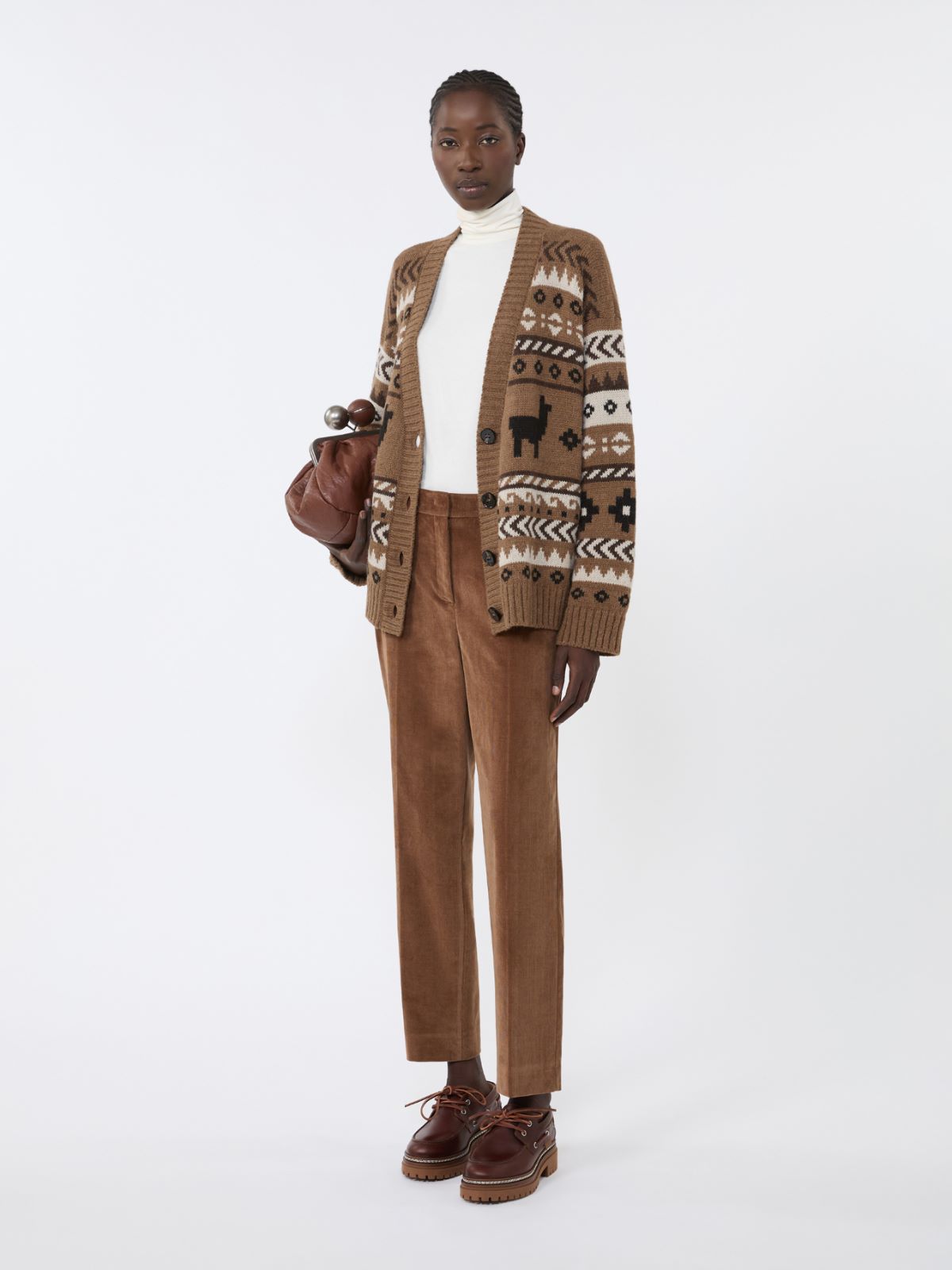 Wool and alpaca jacquard cardigan, camel | Weekend Max Mara