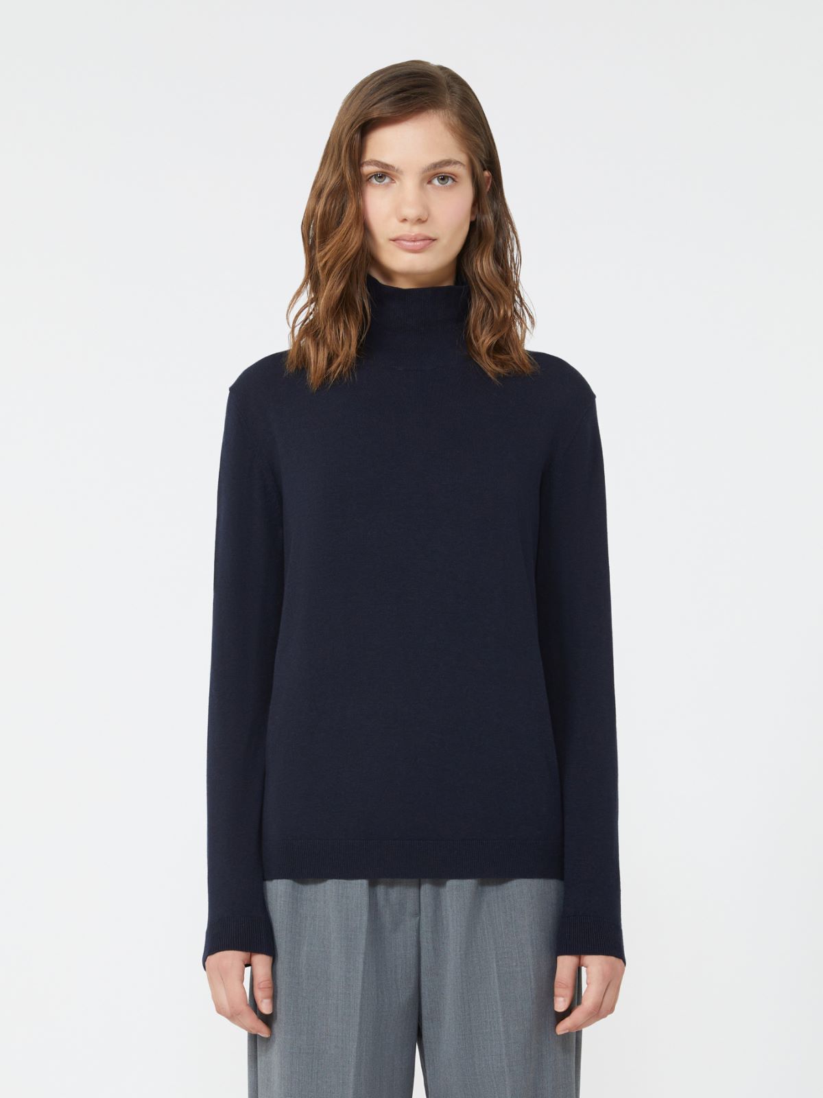 Wool and silk knit turtleneck, navy | Weekend Max Mara