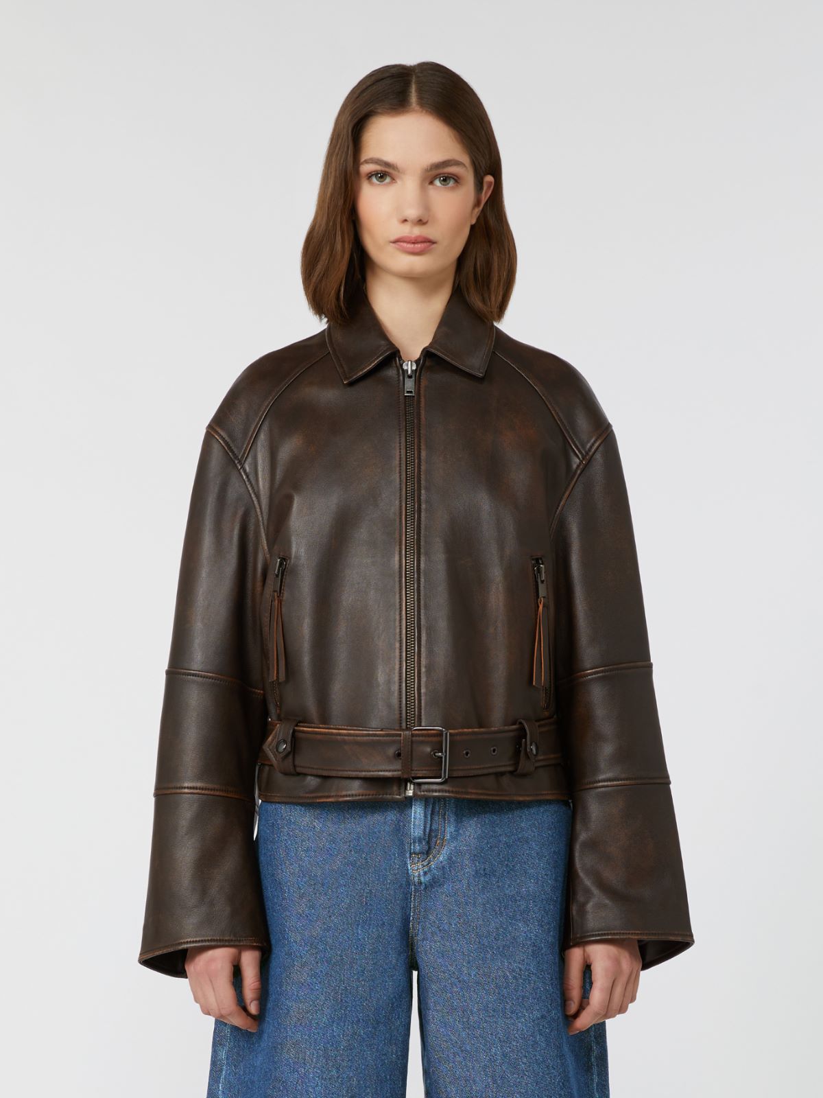 Nappa leather biker jacket, dark brown | Weekend Max Mara