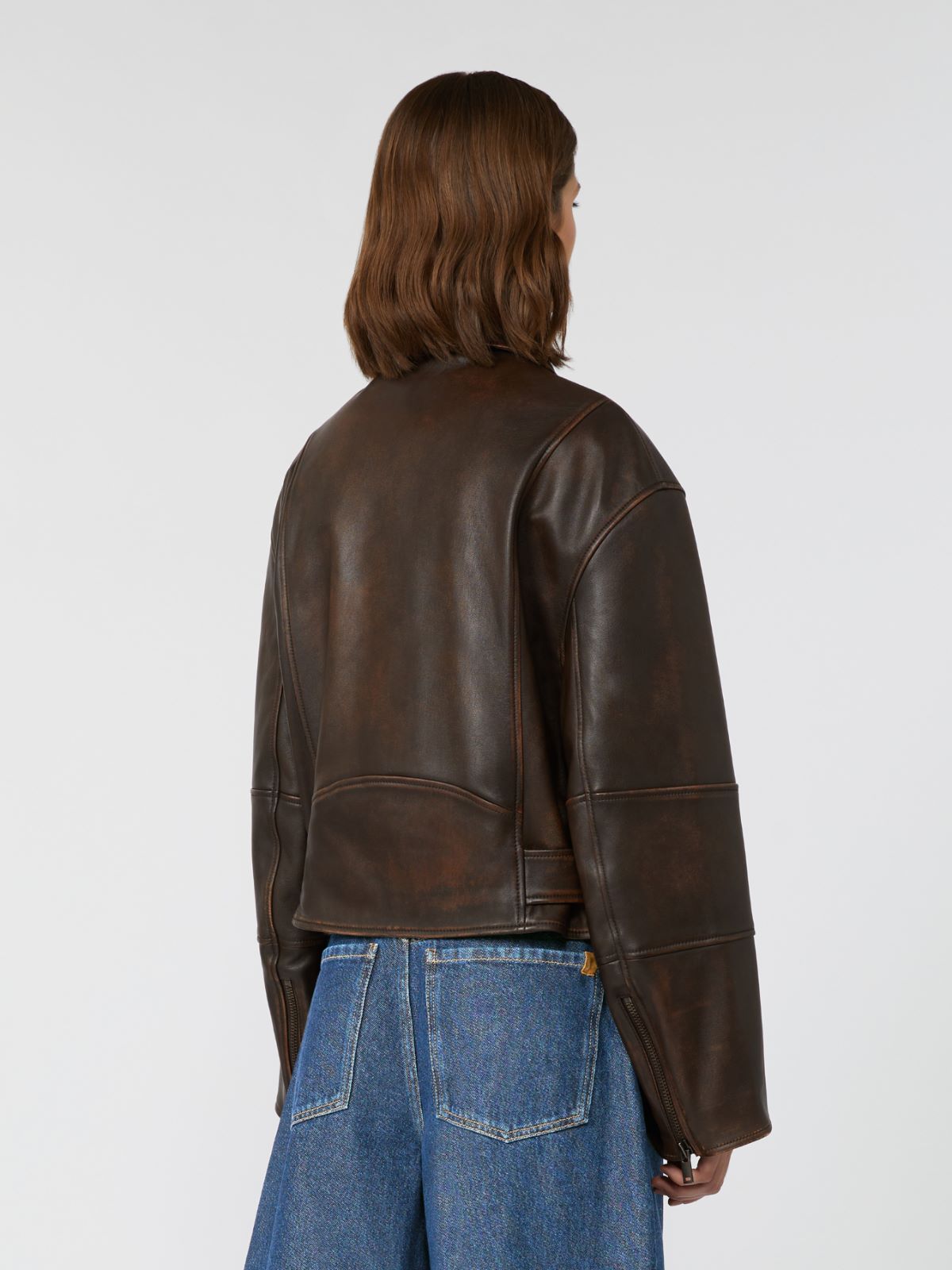 Nappa leather biker jacket, dark brown | Weekend Max Mara
