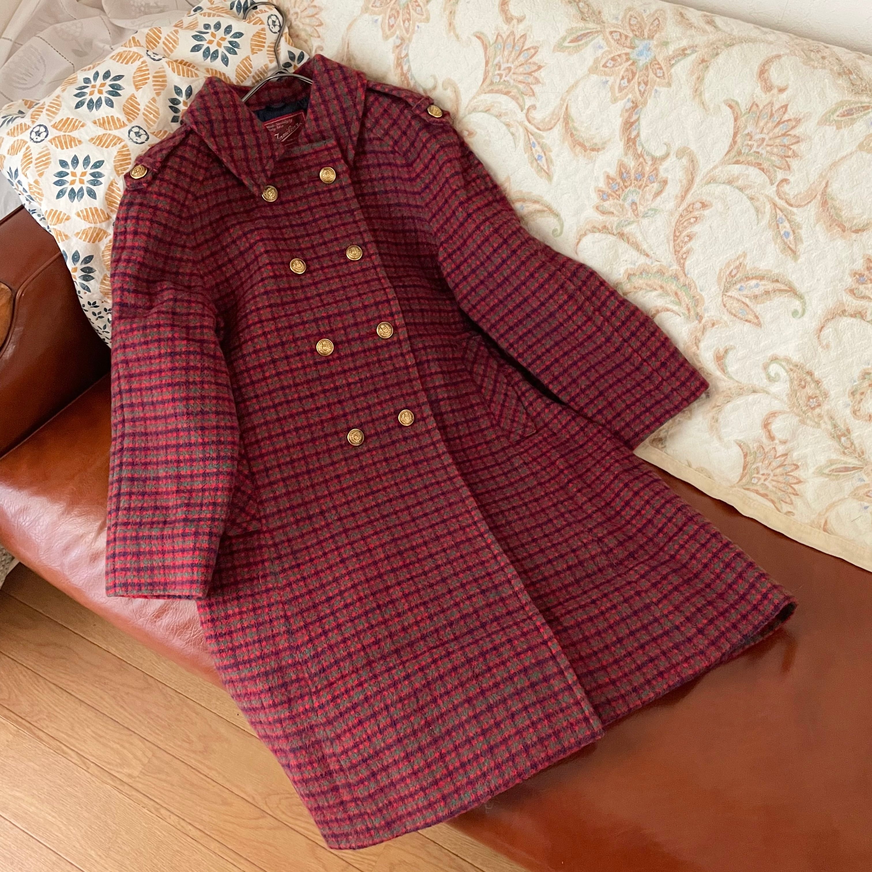 80s ファミリア コート 赤 タータンチェック ジュニア服 昭和レトロ