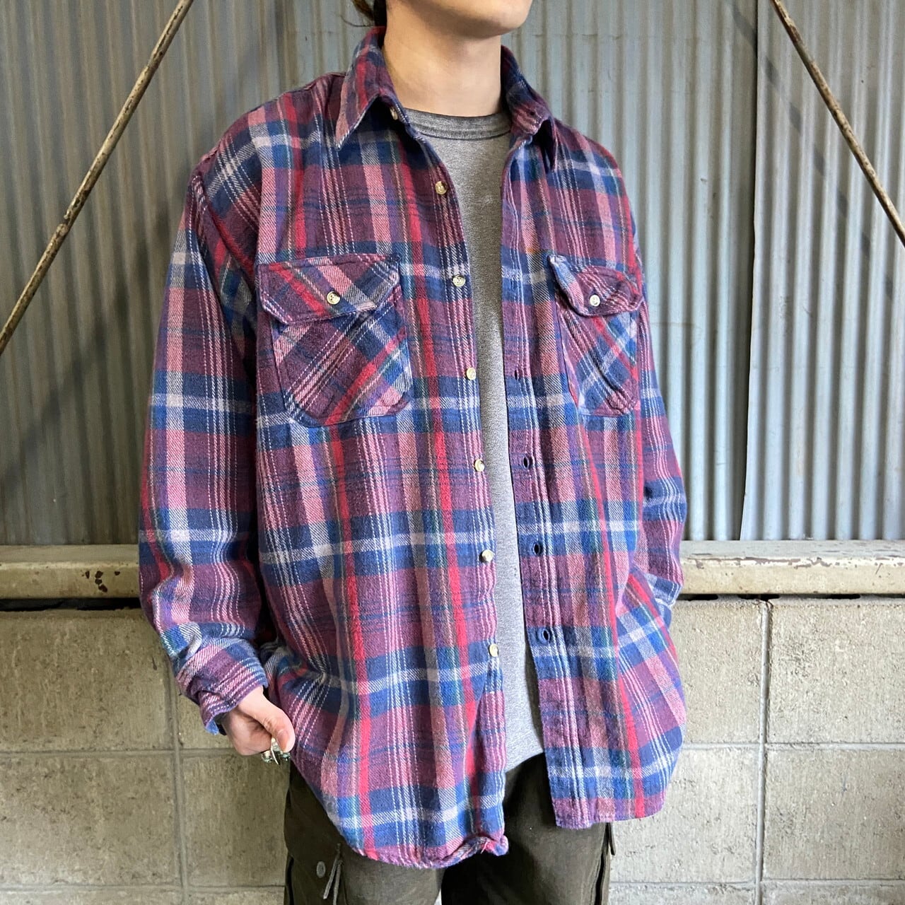 90年代 Five Brother ファイブブラザー チェック柄 長袖 ヘビー