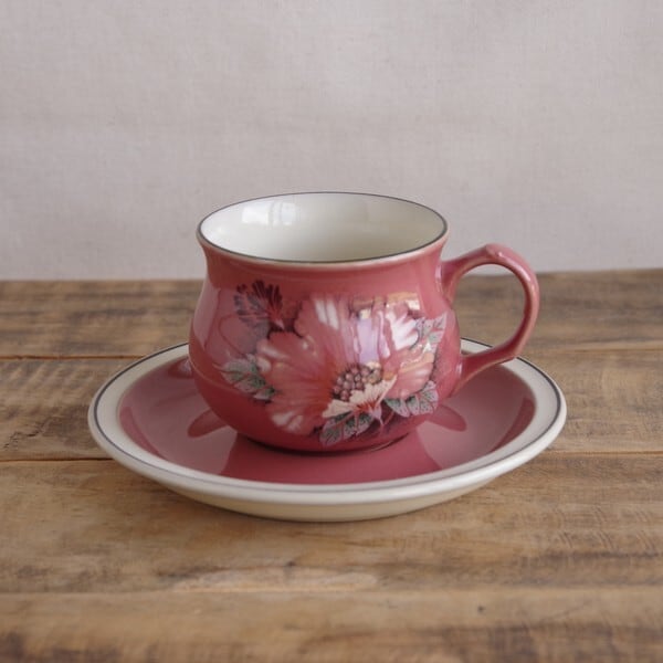デンビー ダマスク コーヒーカップ ソーサー ピンク 花柄 DENBY Damask
