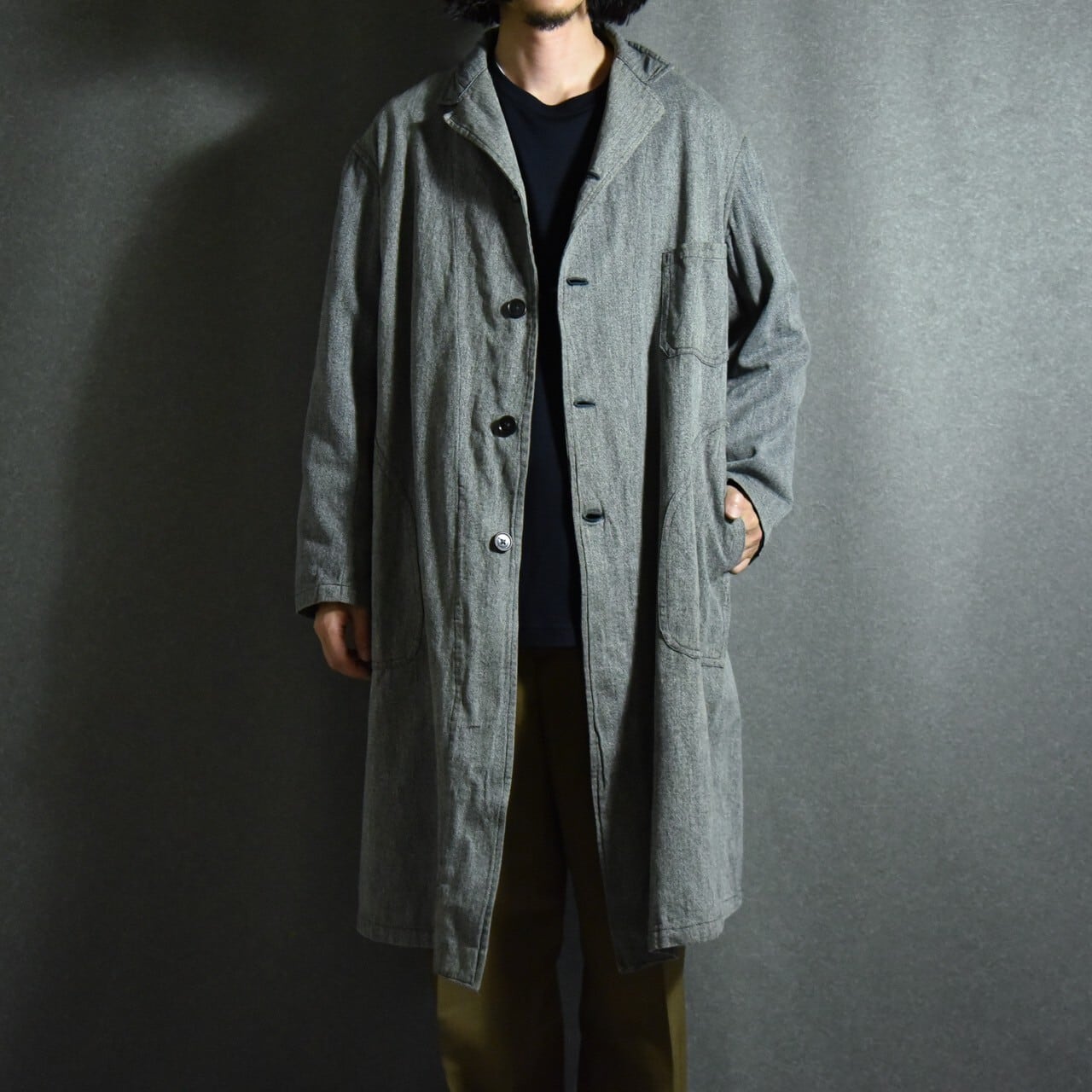 60s French Work Black Chambray Atelier Coat Salt&Pepper フレンチ