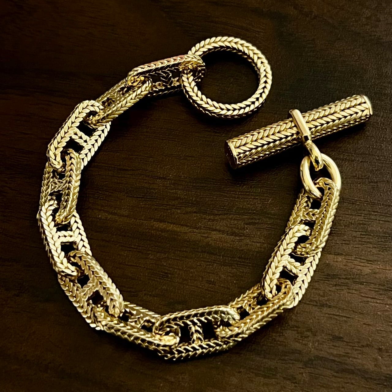 ◇VINTAGE HERMES Chaine d'Ancre Tressée Bracelet TGM 11 Links 18K