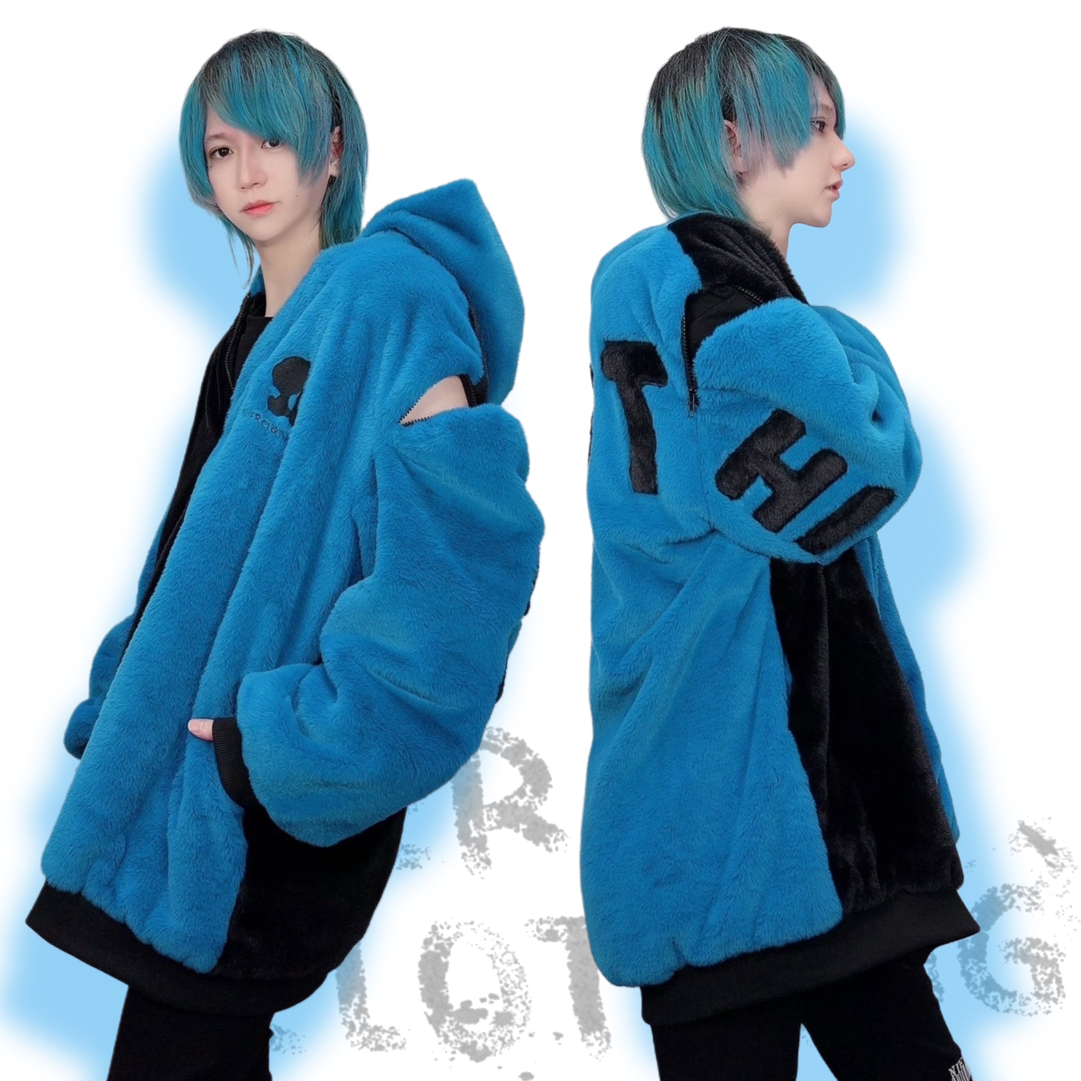 超ふわもこ2WAY OFF-SHOULDER TWO-TONE OUTER【BLUE×BLACK】 | NIER