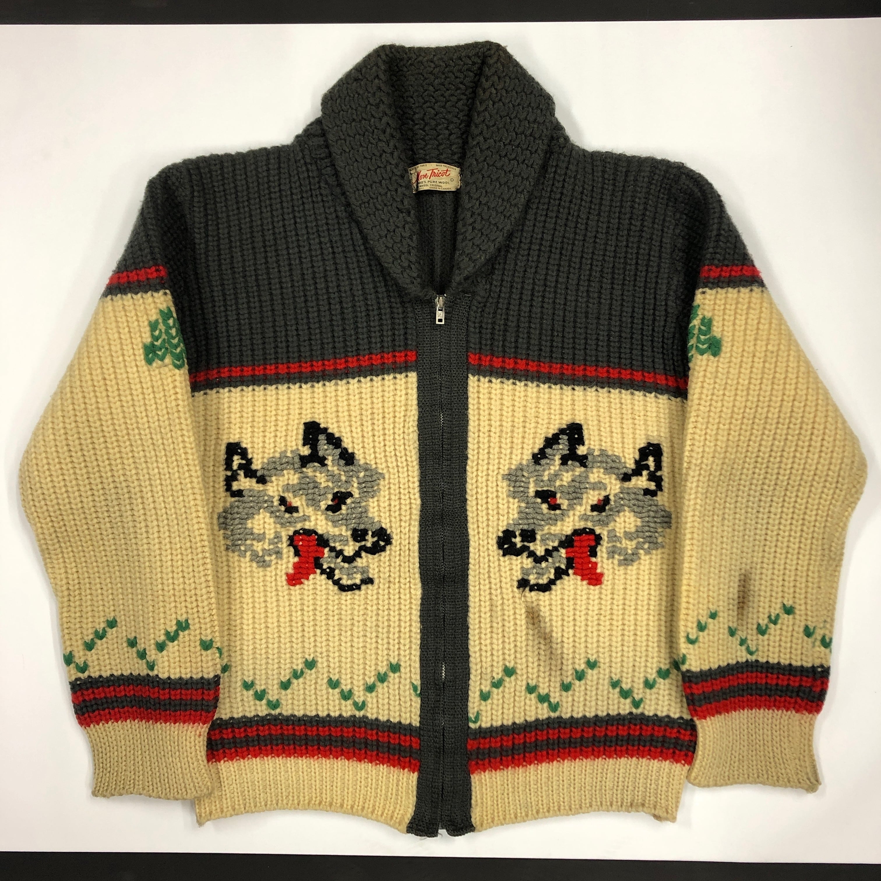 60's ヴィンテージ ウルフ柄 カウチンセーター Mon Tricot WOLF
