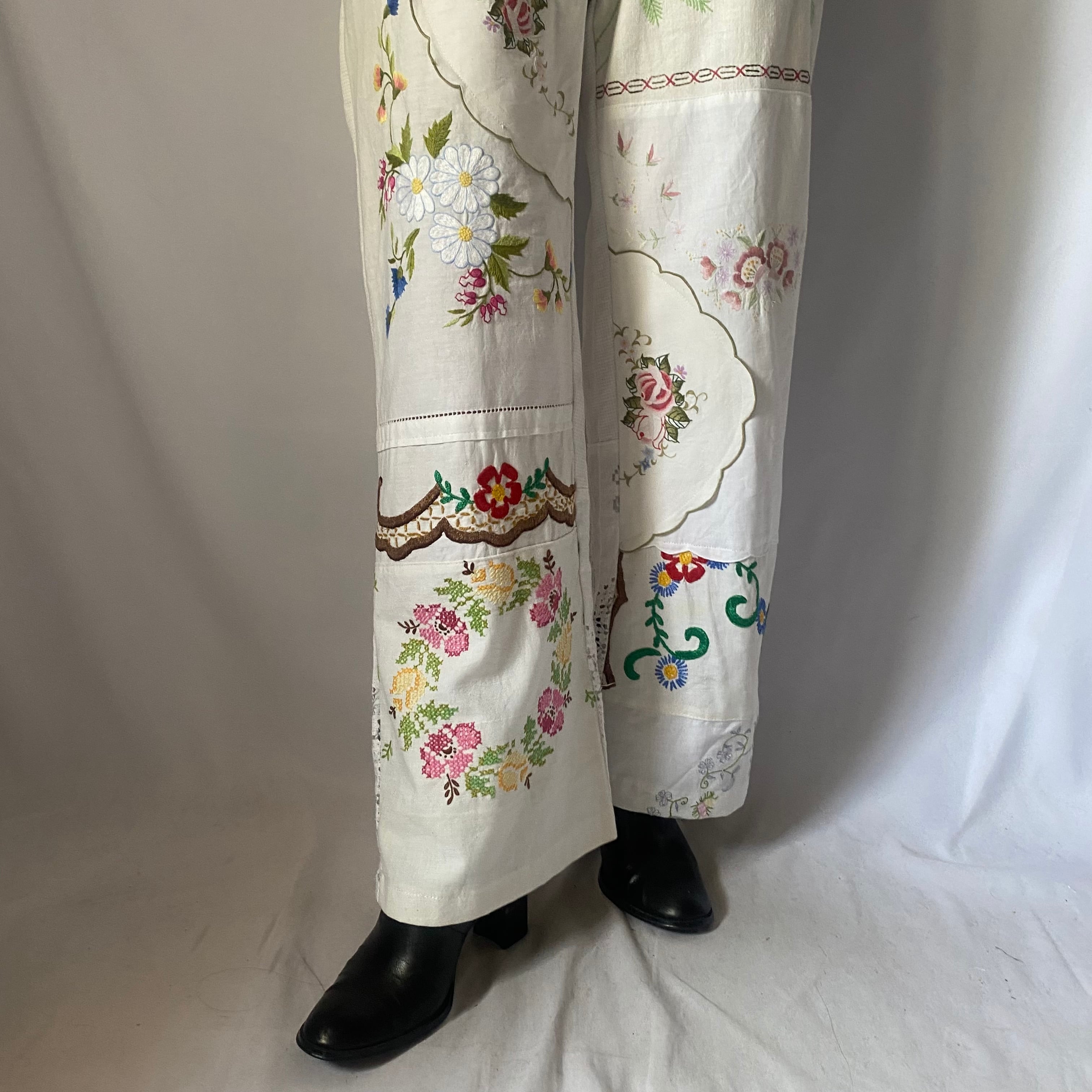 フラワー刺繍パッチワークパンツ | Boutique888