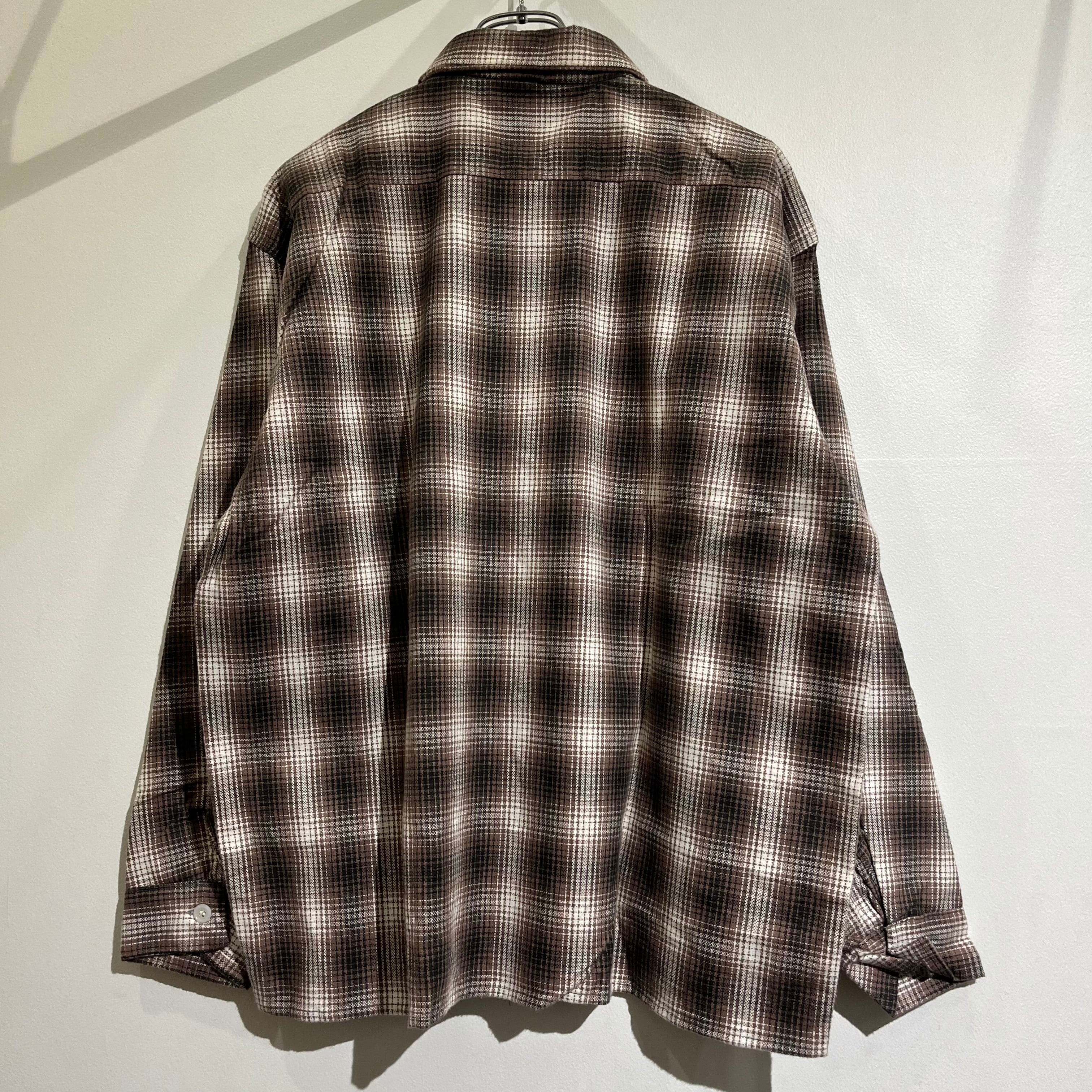 50s Print Flannel Shirt Open Collar Dead Stock 50年代 プリント
