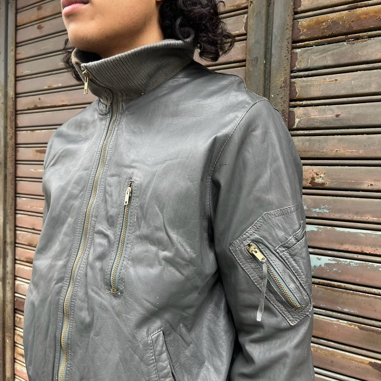 80s ドイツ軍 民製品 パイロットレザー フライトジャケット ユーロ 56