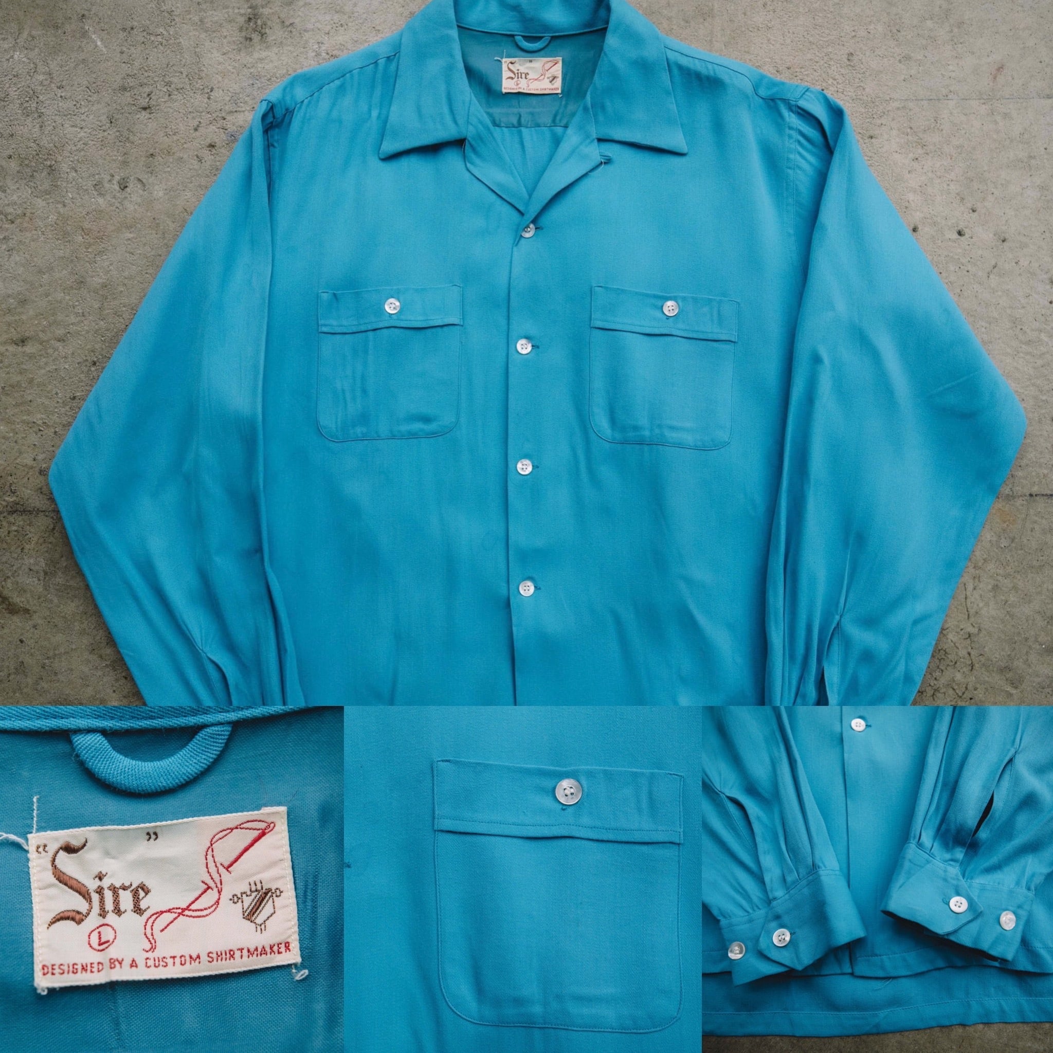 1950's L/S レーヨンギャバジンシャツ ライトブルー【TA042024