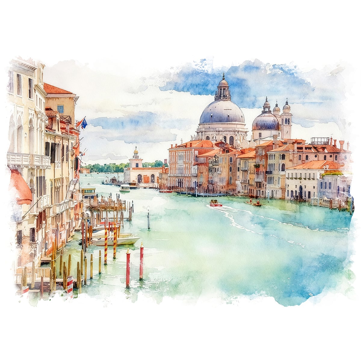 絵画 風景画(街並み) イタリア ヴェネツィアの運河にかかる橋