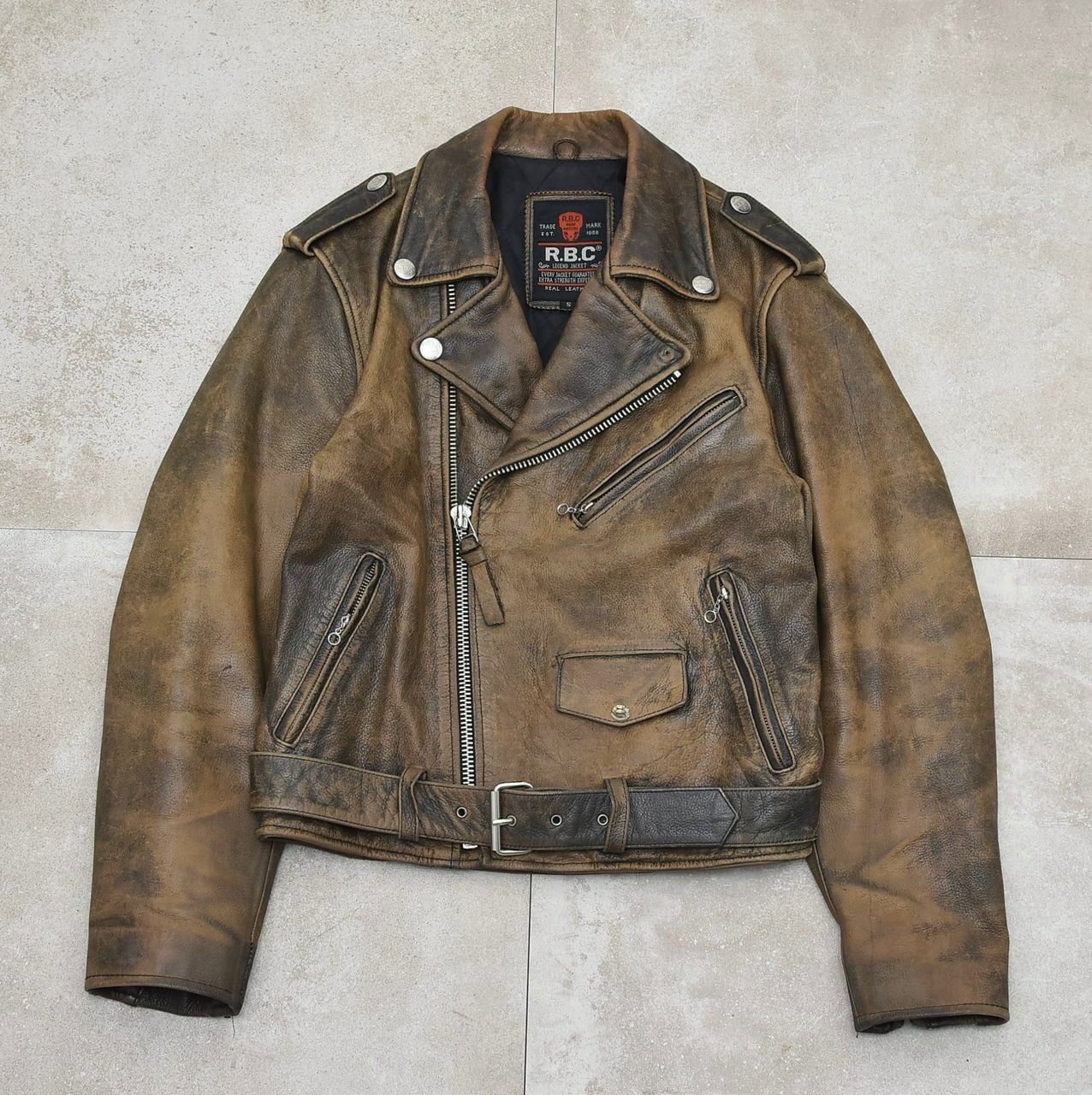 R.B.C aging leather double riders jacket | 古着屋 grin days memory