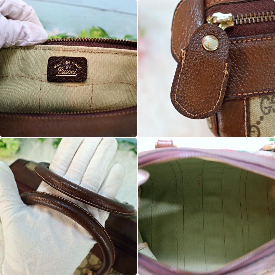 GUCCI オールドグッチ ミニボストンバッグ GGスプリーム 茶色×ベージュ
