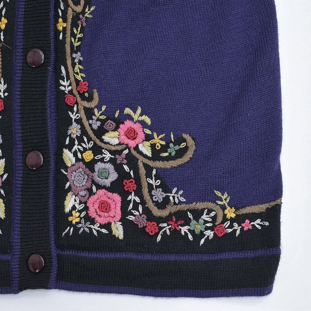 80～90s LADIES FASHION フラワー刺繍デザイン ウールニット