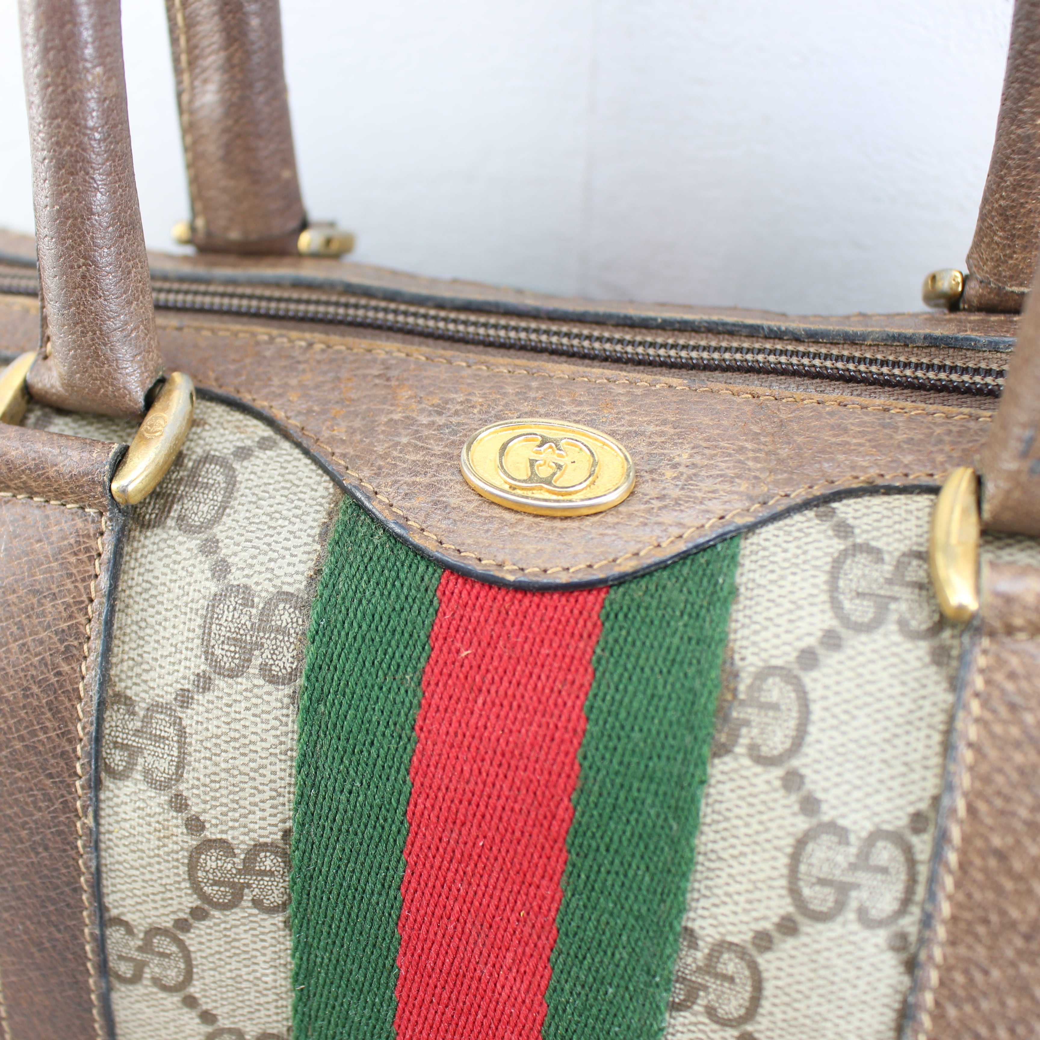 OLD GUCCI SHERRY LINE GG PATTERNED MINI BOSTON SHOULDER BAG MADE