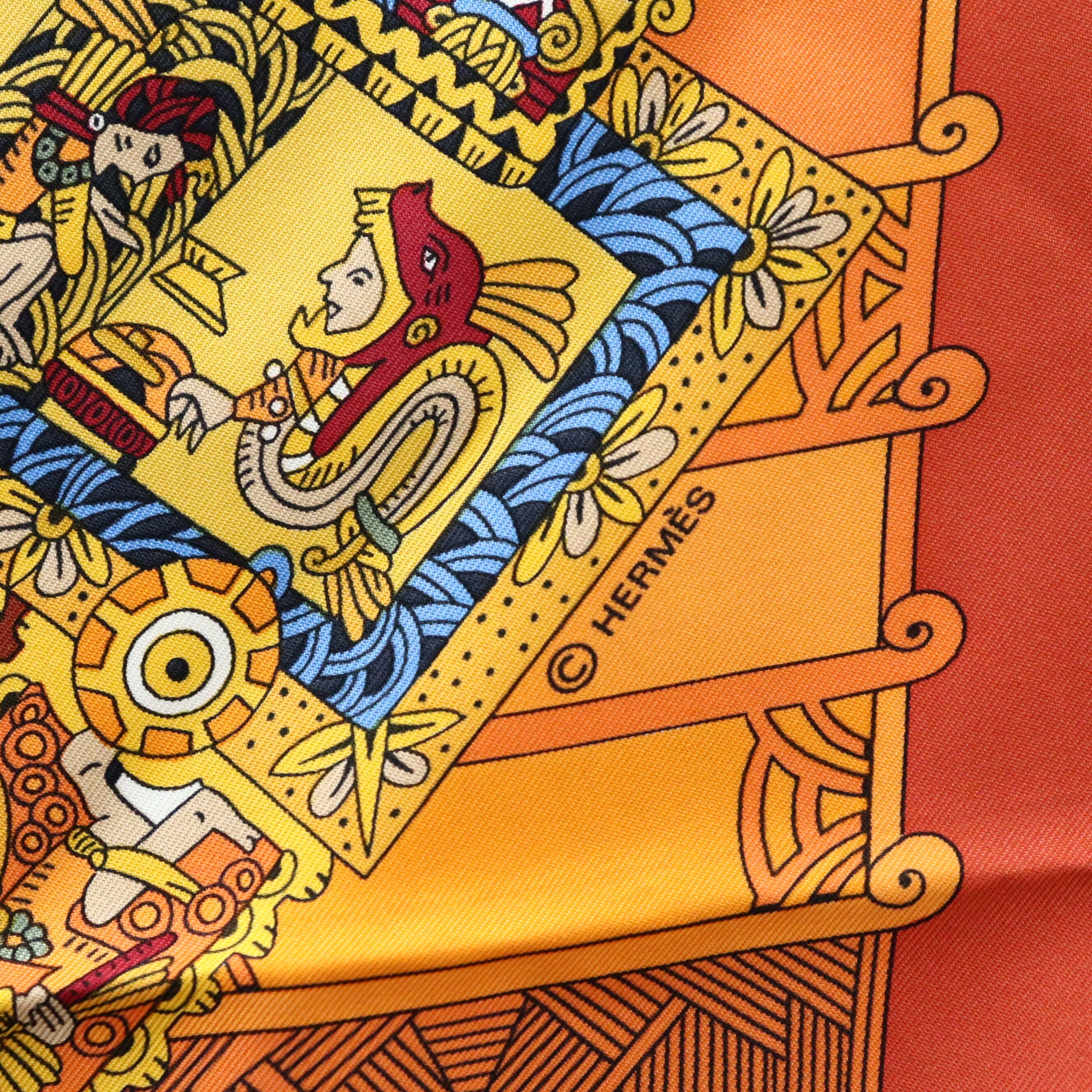 美品 HERMES エルメス カレ90 ASTRES et SOLEILS 天体と太陽 オレンジ